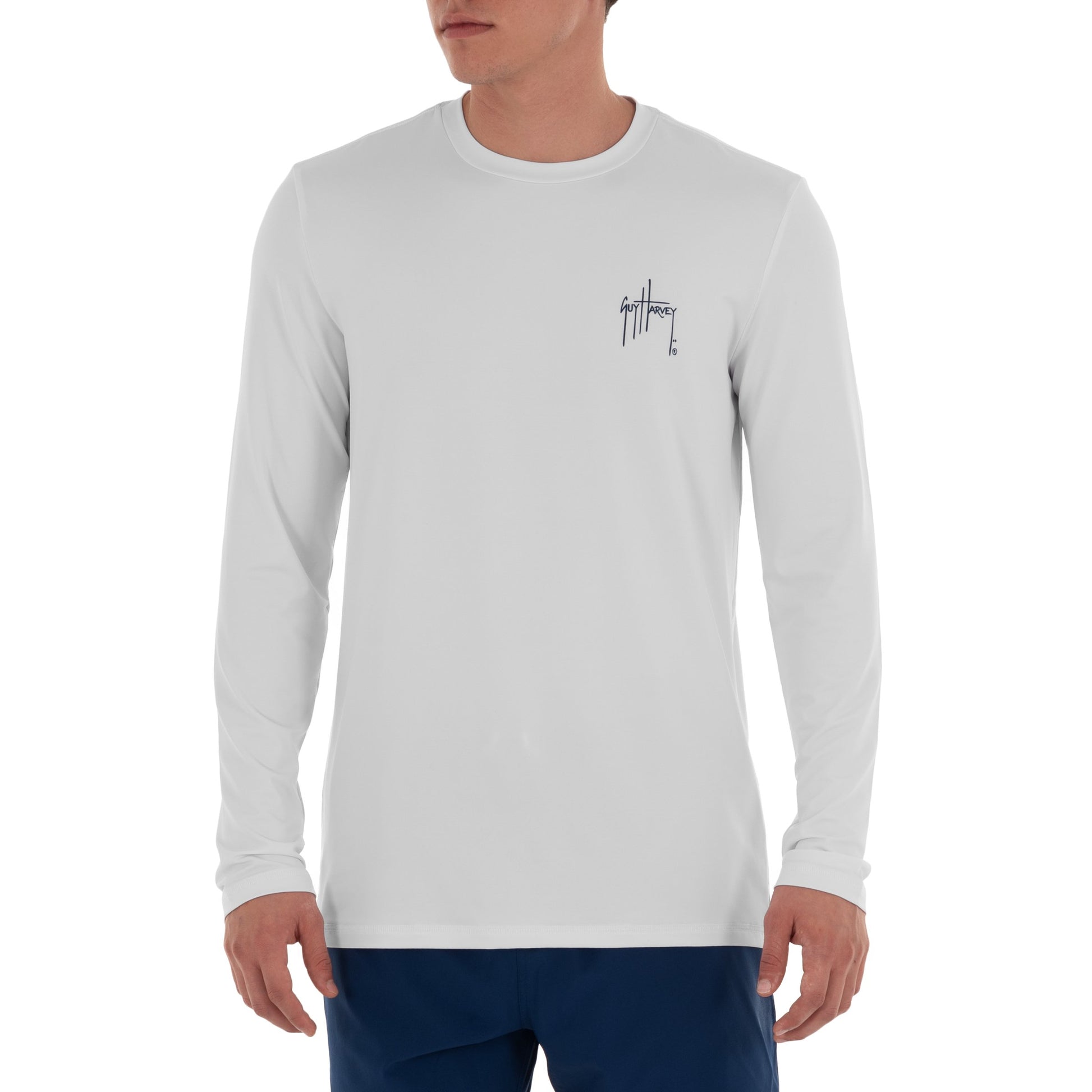 Guy Harvey Scribble Marlin LS Surf Shirt - Bright White - XXL