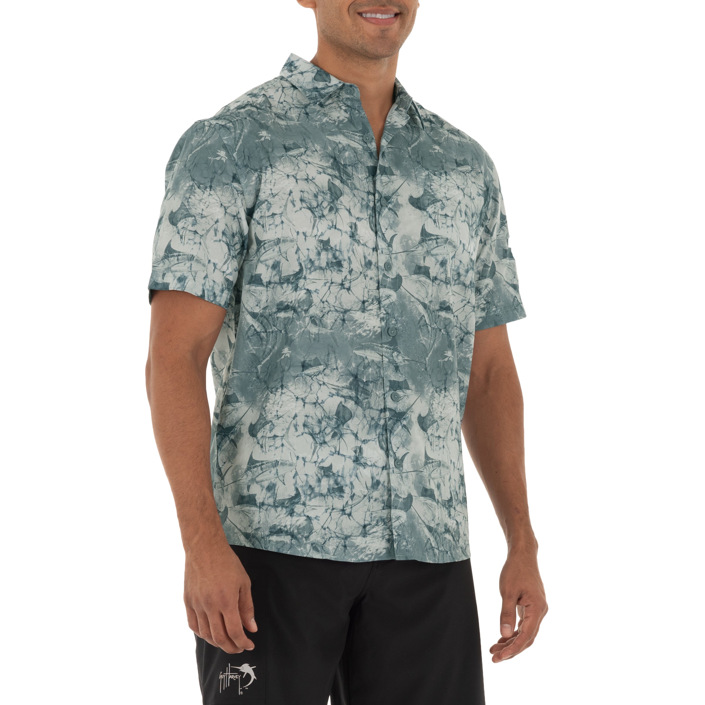 Men's Short Sleeve Printed Grey Fishing Shirt View 7