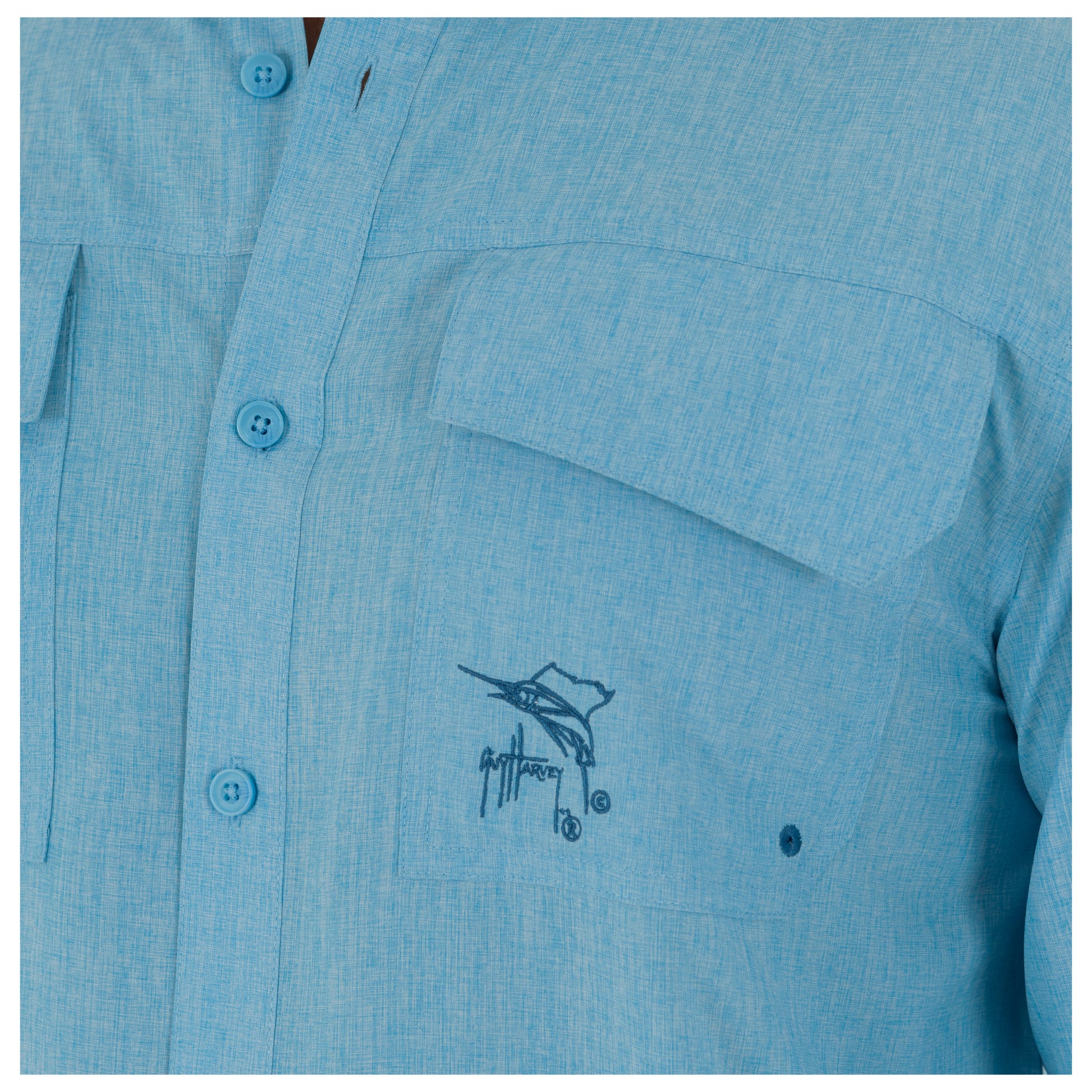 Men's Long Sleeve Heather Textured Cationic Blue Fishing Shirt View 6