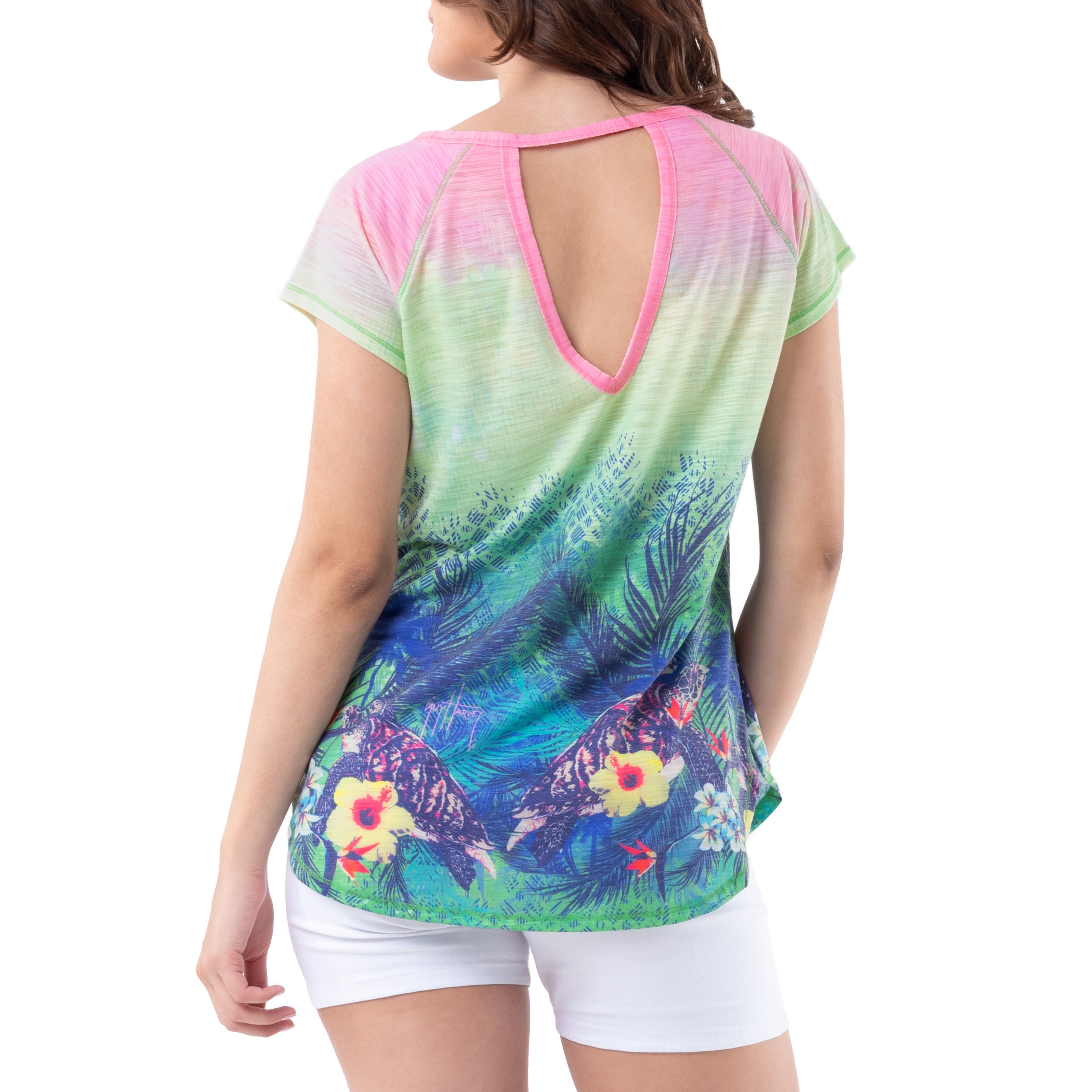 Ladies Turtle Haven Short Sleeve Poly/Rayon Slub Top View 2