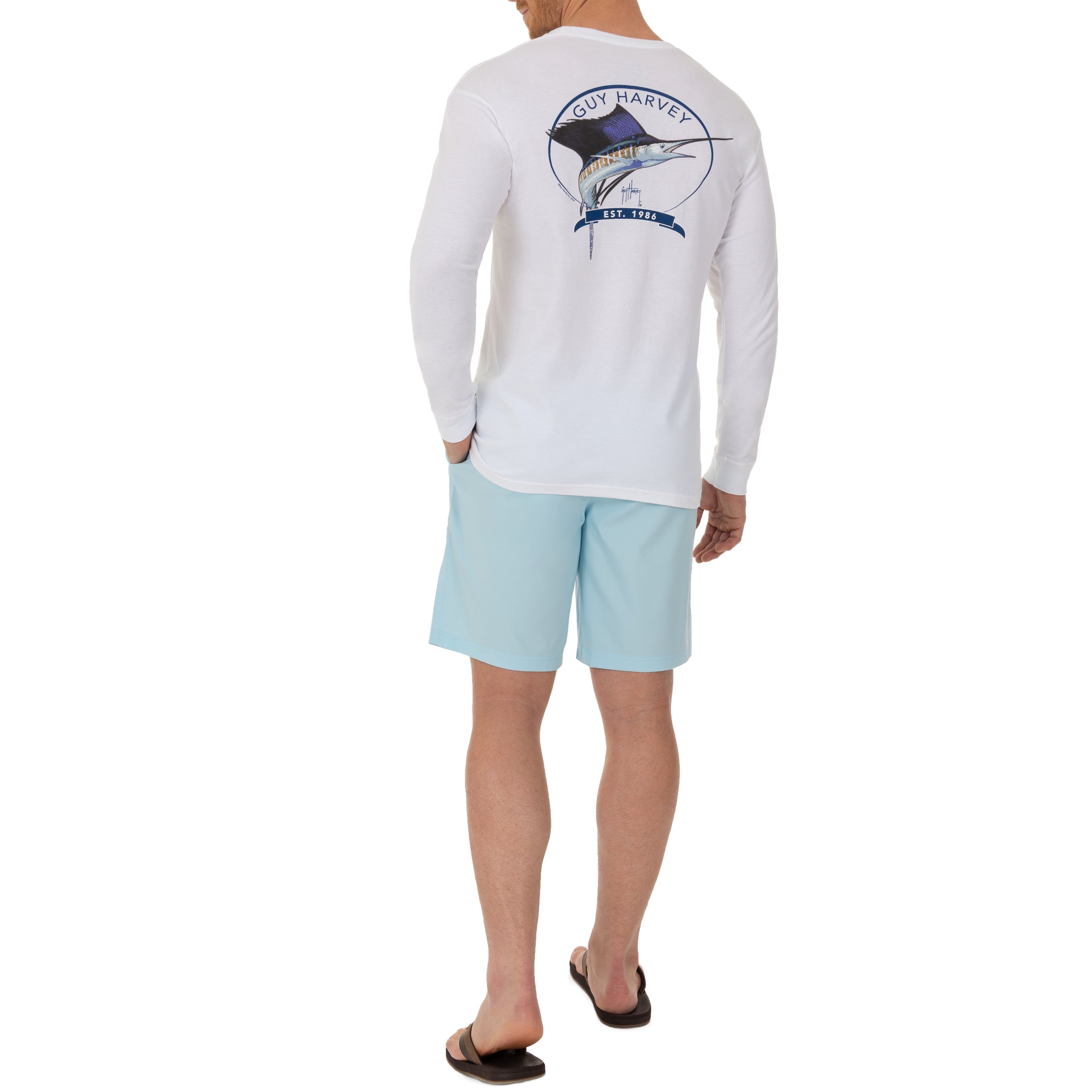 Guy Harvey Men's Long Sleeve Core Sailfish White T-Shirt View 2