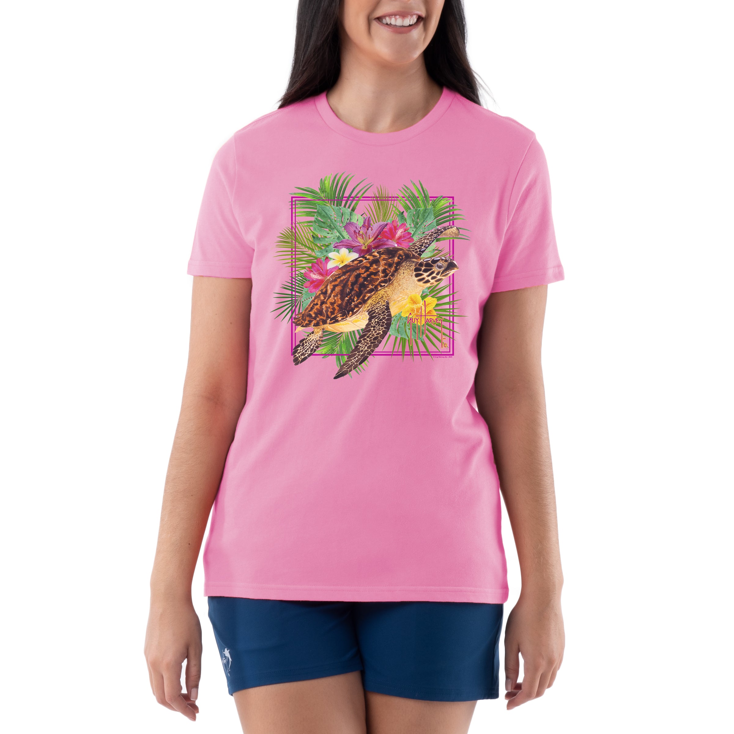 Ladies Short Sleeve Burst of Florals Crew Neck T-Shirt View 1