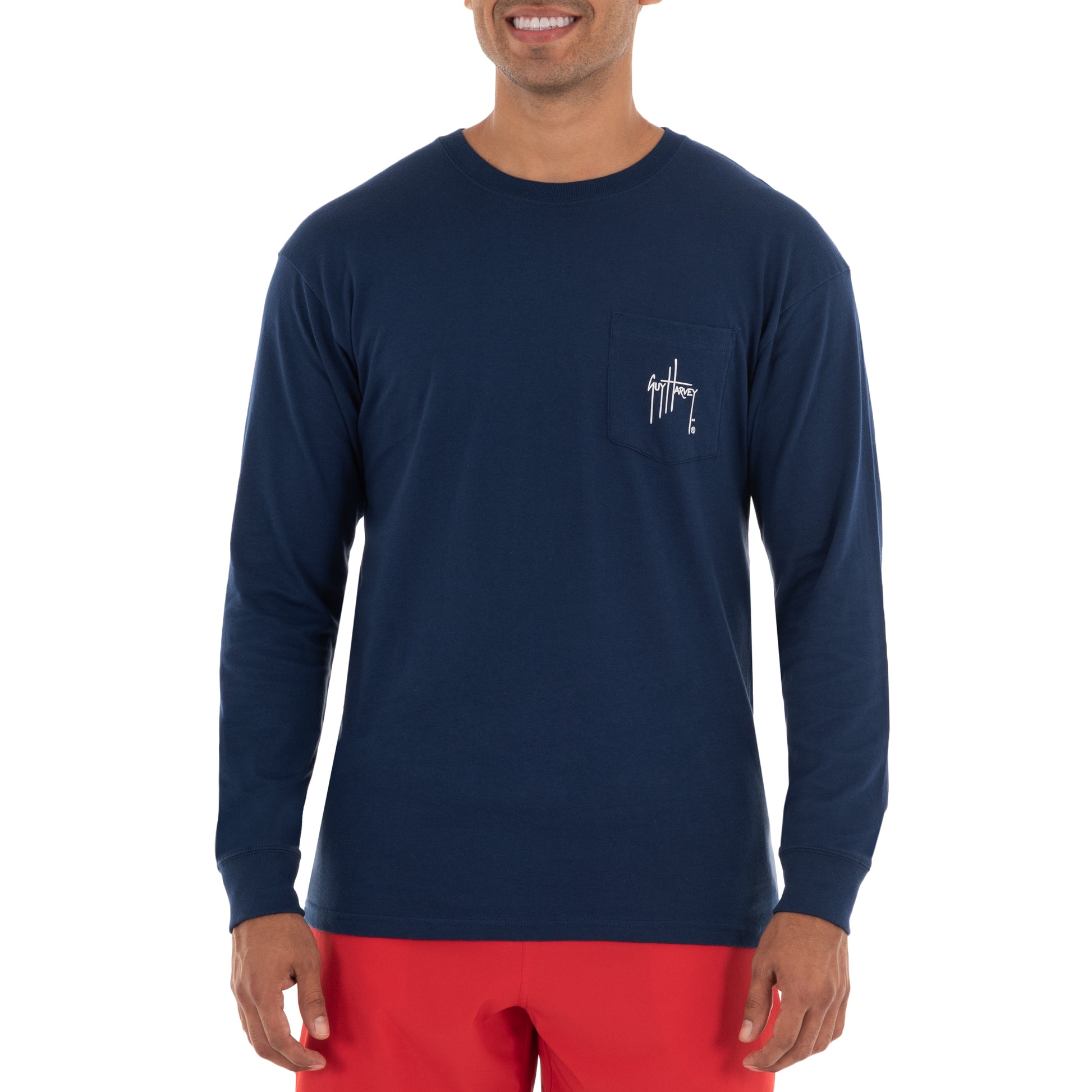 Men's Mahi Long Sleeve Pocket Navy T-Shirt – Guy Harvey