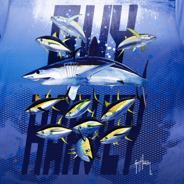 Sun Protection Zone Blue Shark Print All Over Wide Brim Youth Sun