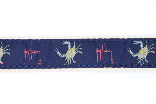 Men's Crab on Navy Leather Tab Belt