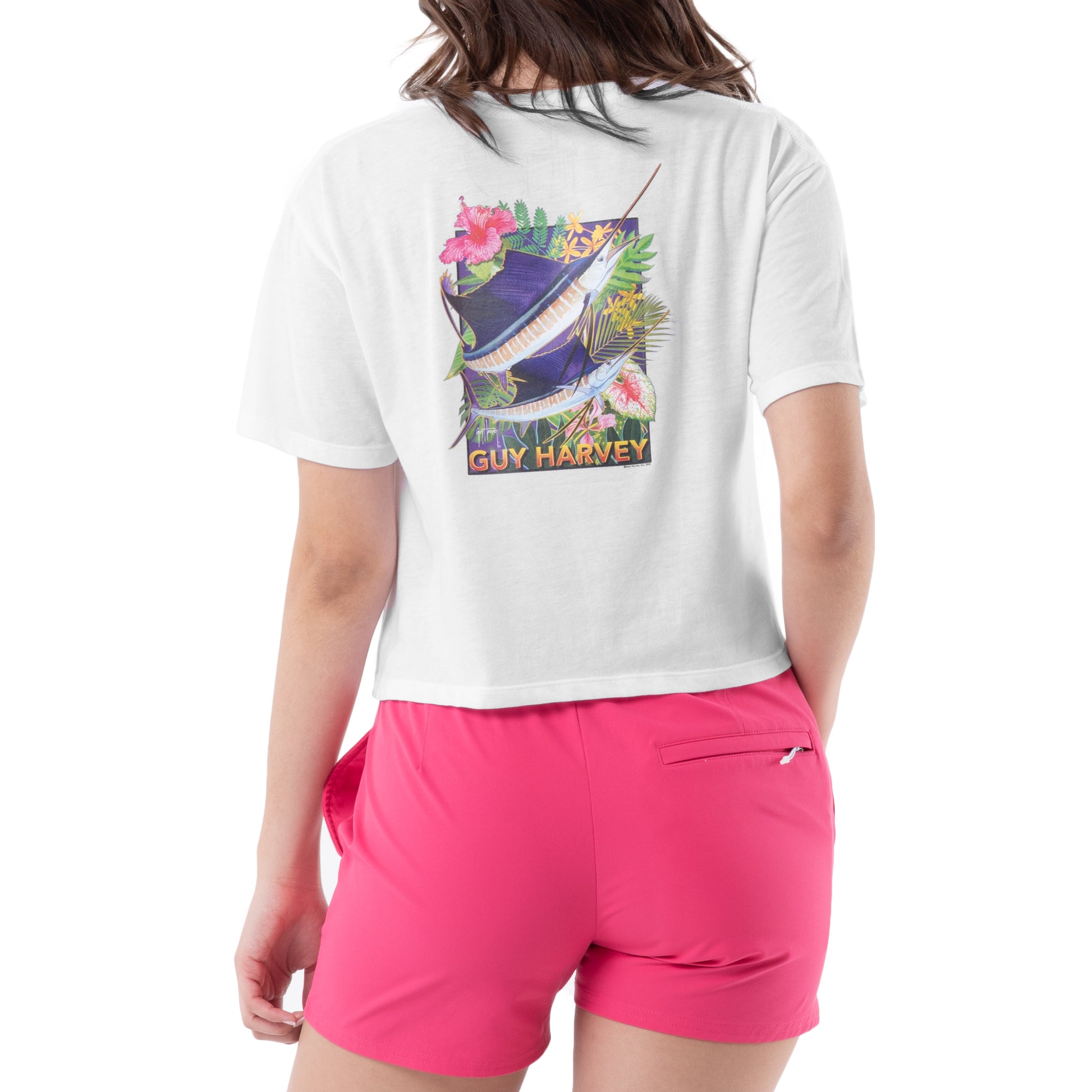 Ladies Floral Sailfish Crop Top View 1