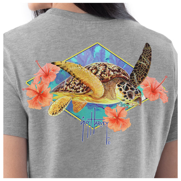 Guy Harvey | Ladies Turtle Time Short Sleeve V-Neck T-Shirt, Large | 100% Cotton