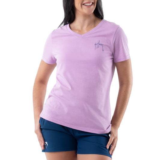 Ladies Sailfish Scribbles Short Sleeve V-Neck T-Shirt
