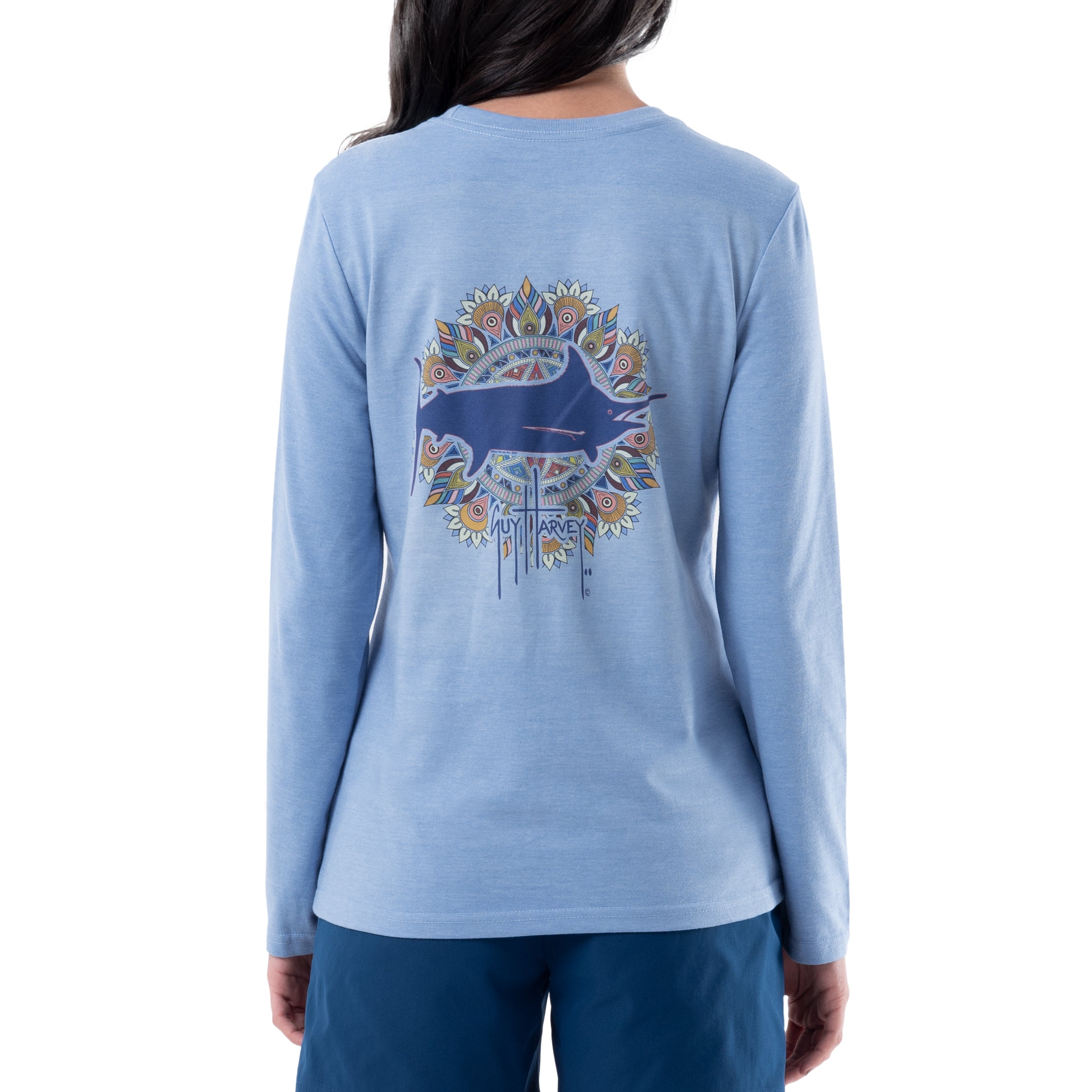 Ladies Billfish Mandala Long Sleeve Crew Neck T-Shirt View 1