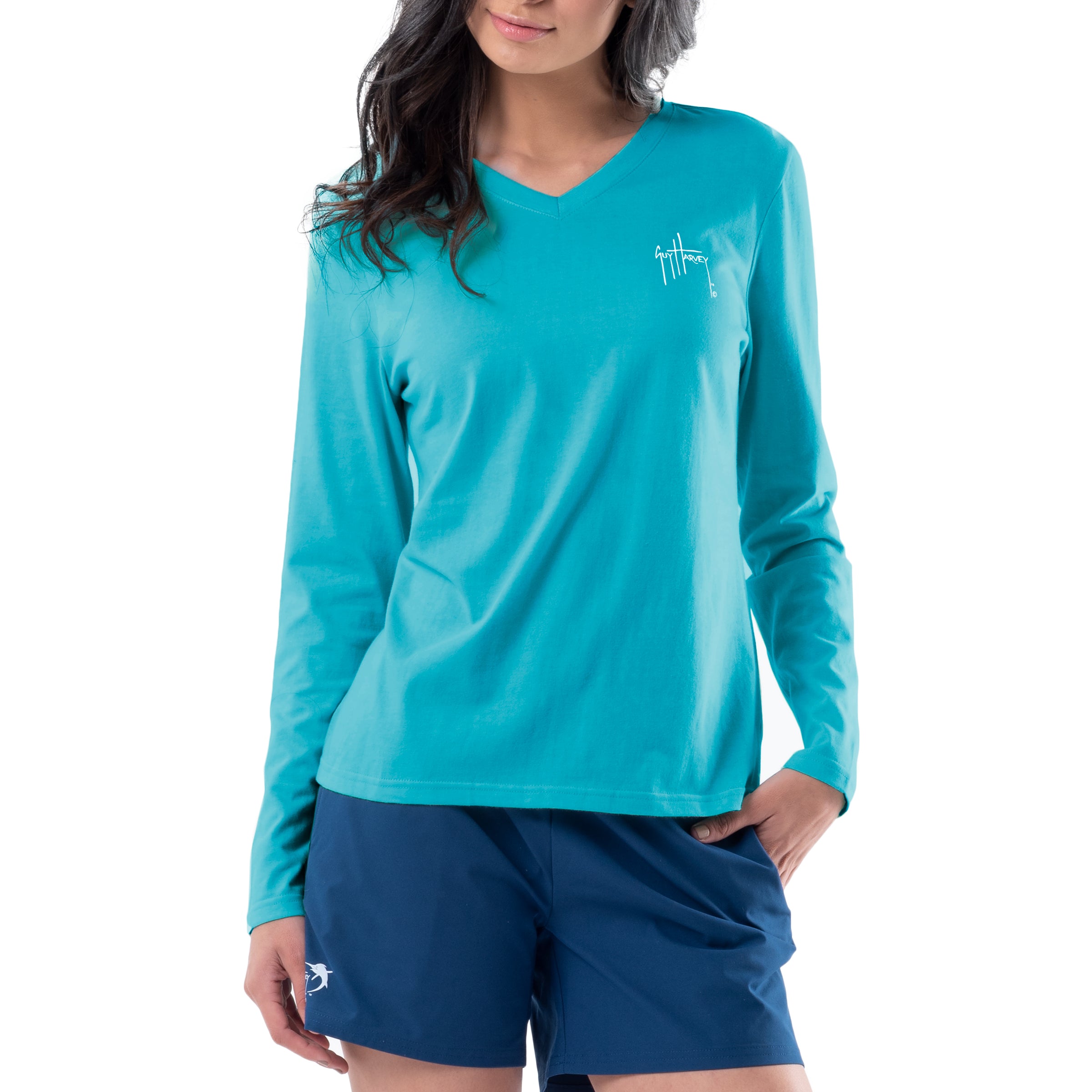 Ladies Angelfish Long Sleeve V-Neck T-Shirt View 2