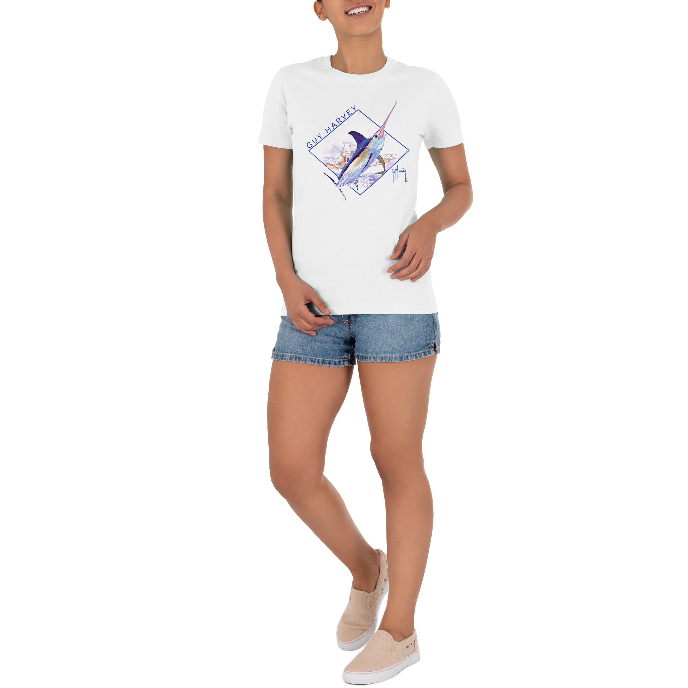 Ladies Swordfish Splash Short Sleeve Crew Neck T-Shirt View 4