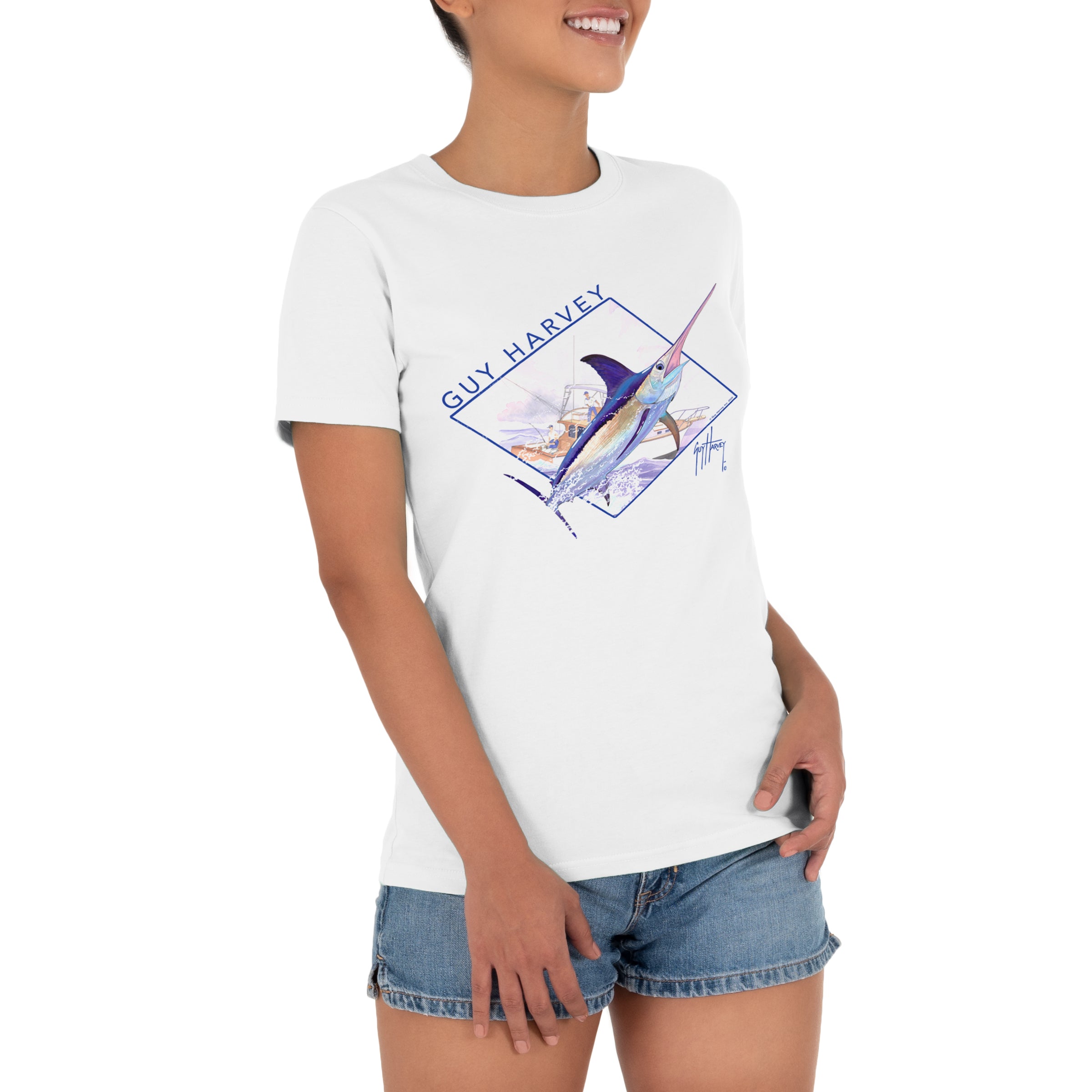 Ladies Swordfish Splash Short Sleeve Crew Neck T-Shirt View 1