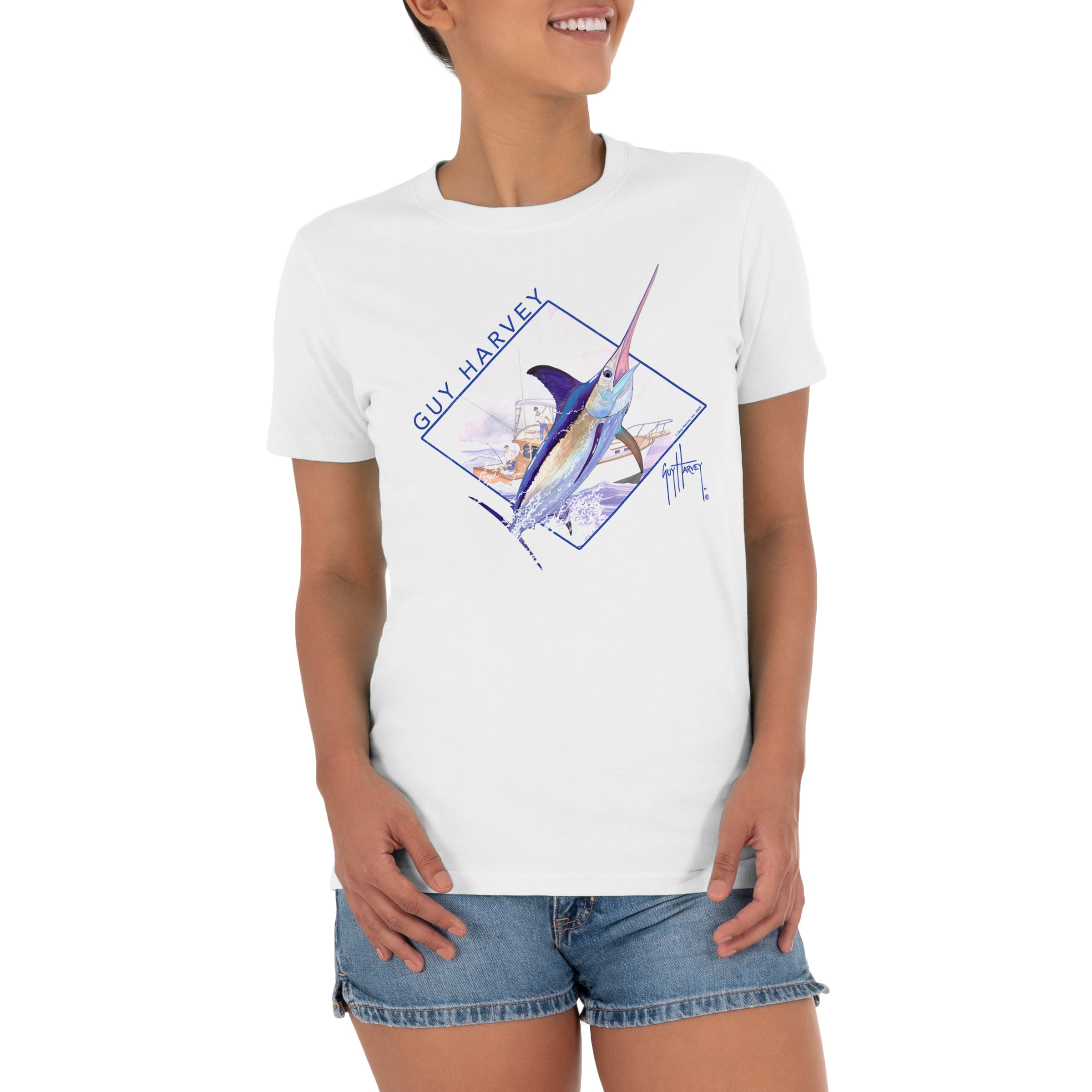 Ladies Swordfish Splash Short Sleeve Crew Neck T-Shirt View 5