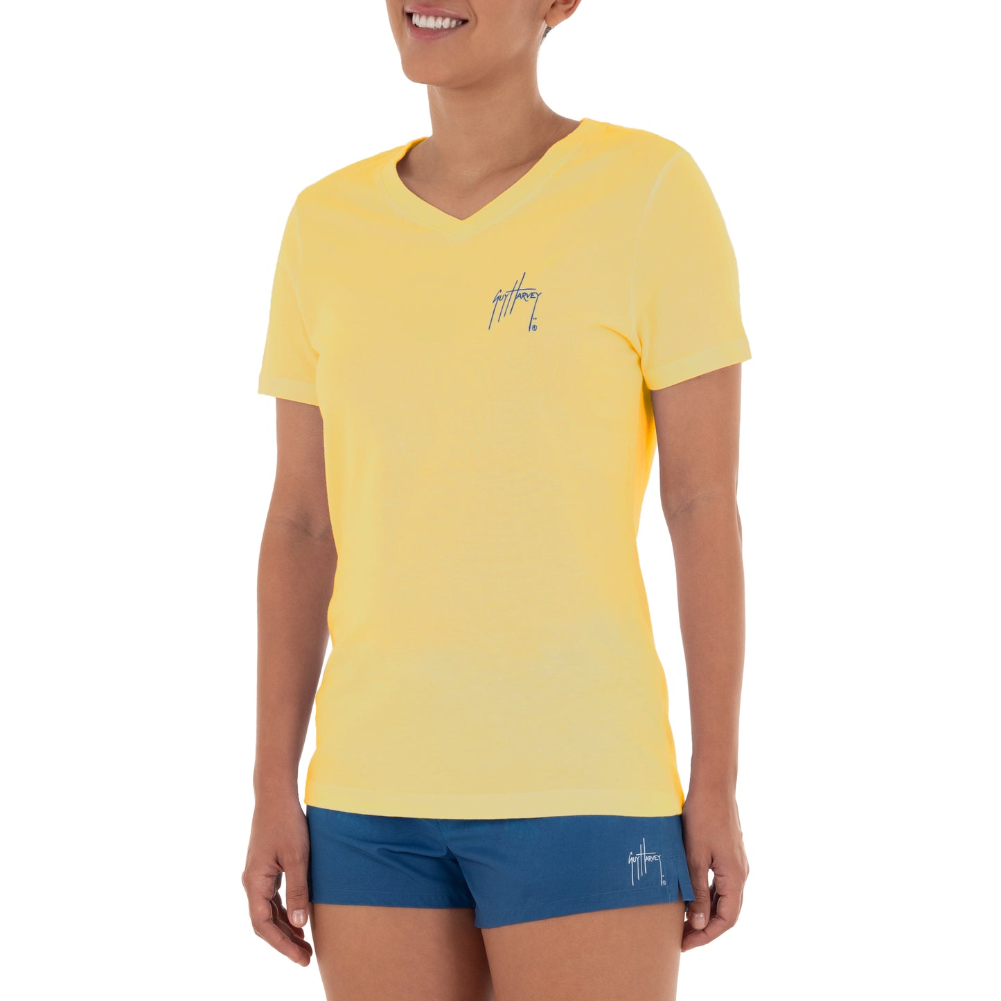 Ladies Sun & Moon Short Sleeve V-Neck T-Shirt View 2