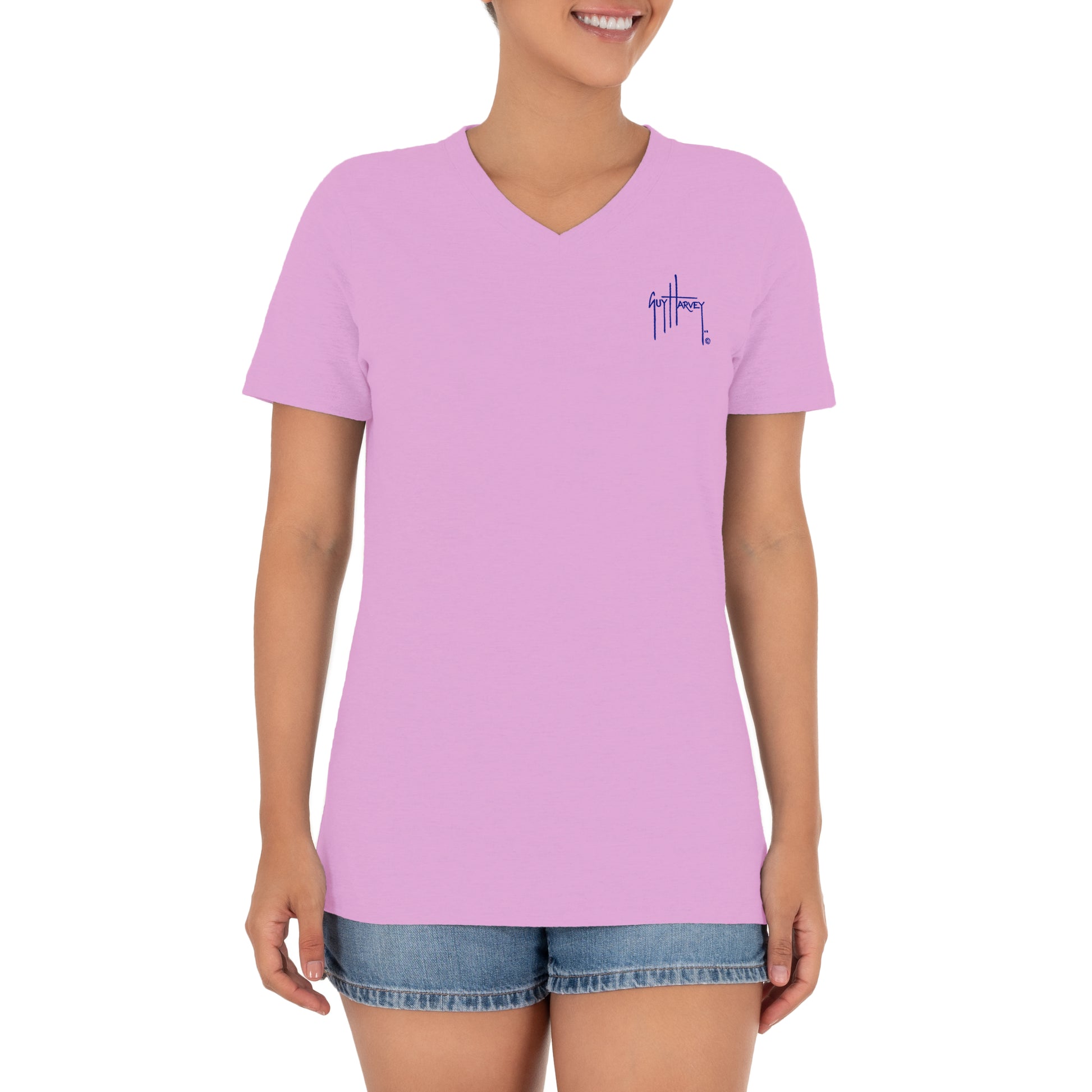 Ladies Mahi Scribble Short Sleeve V-Neck T-Shirt View 2