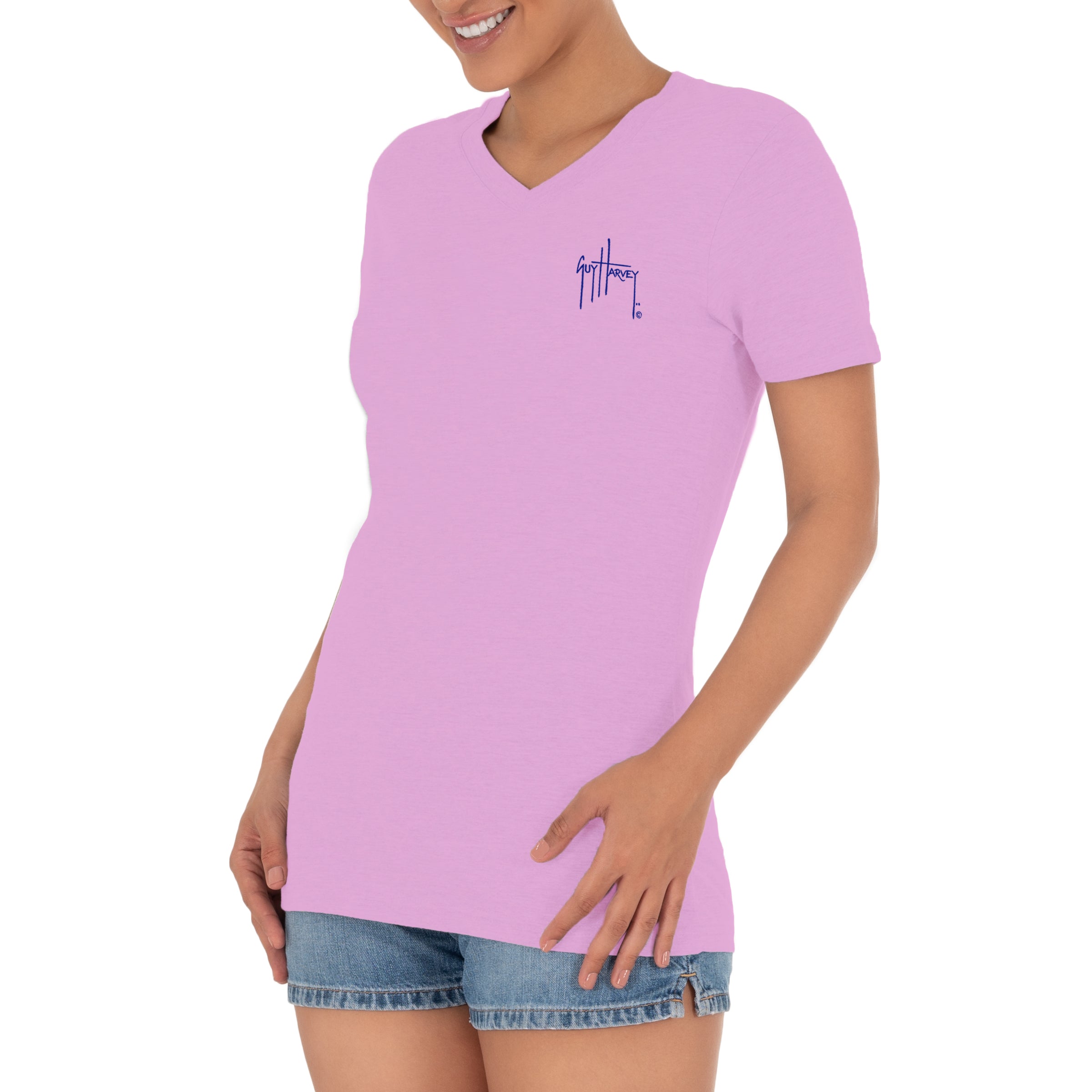 Ladies Mahi Scribble Short Sleeve V-Neck T-Shirt View 6