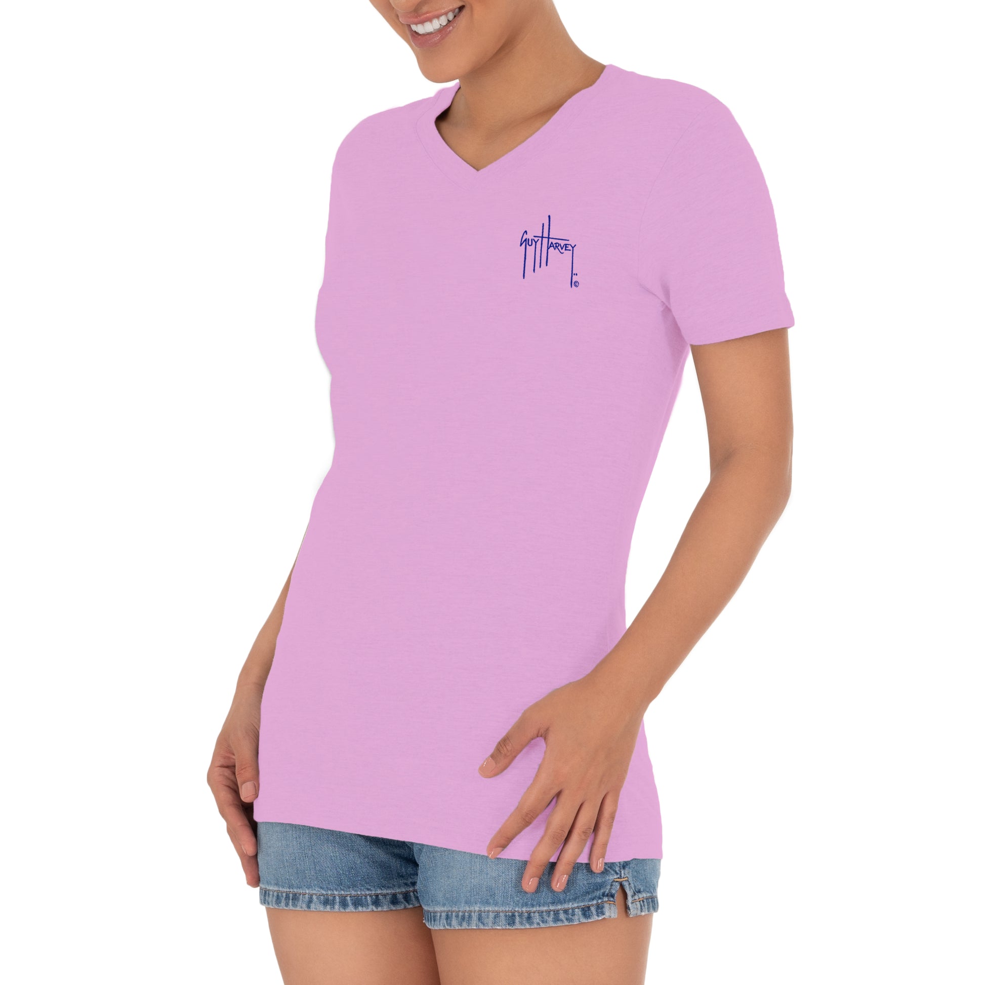 Ladies Mahi Scribble Short Sleeve V-Neck T-Shirt View 6