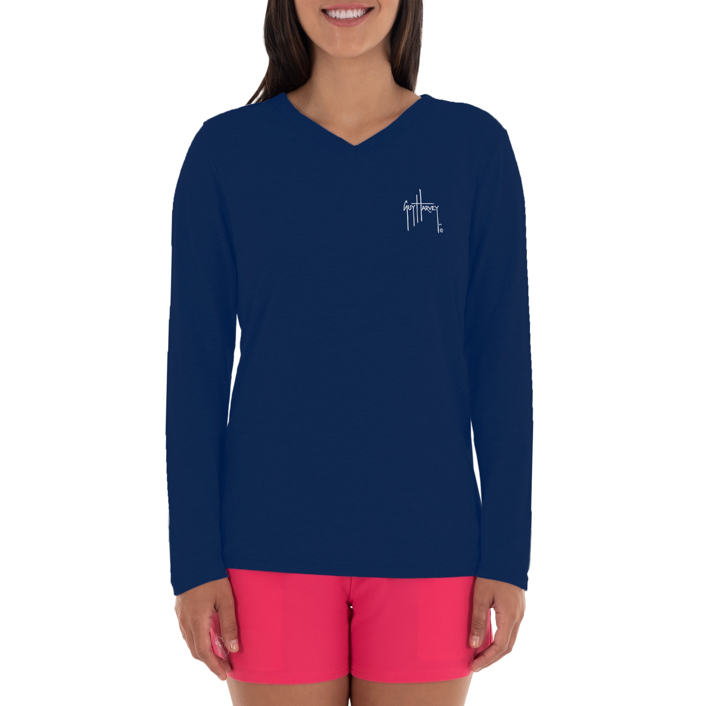 Ladies Sunset Long Sleeve V-Neck T-Shirt View 2