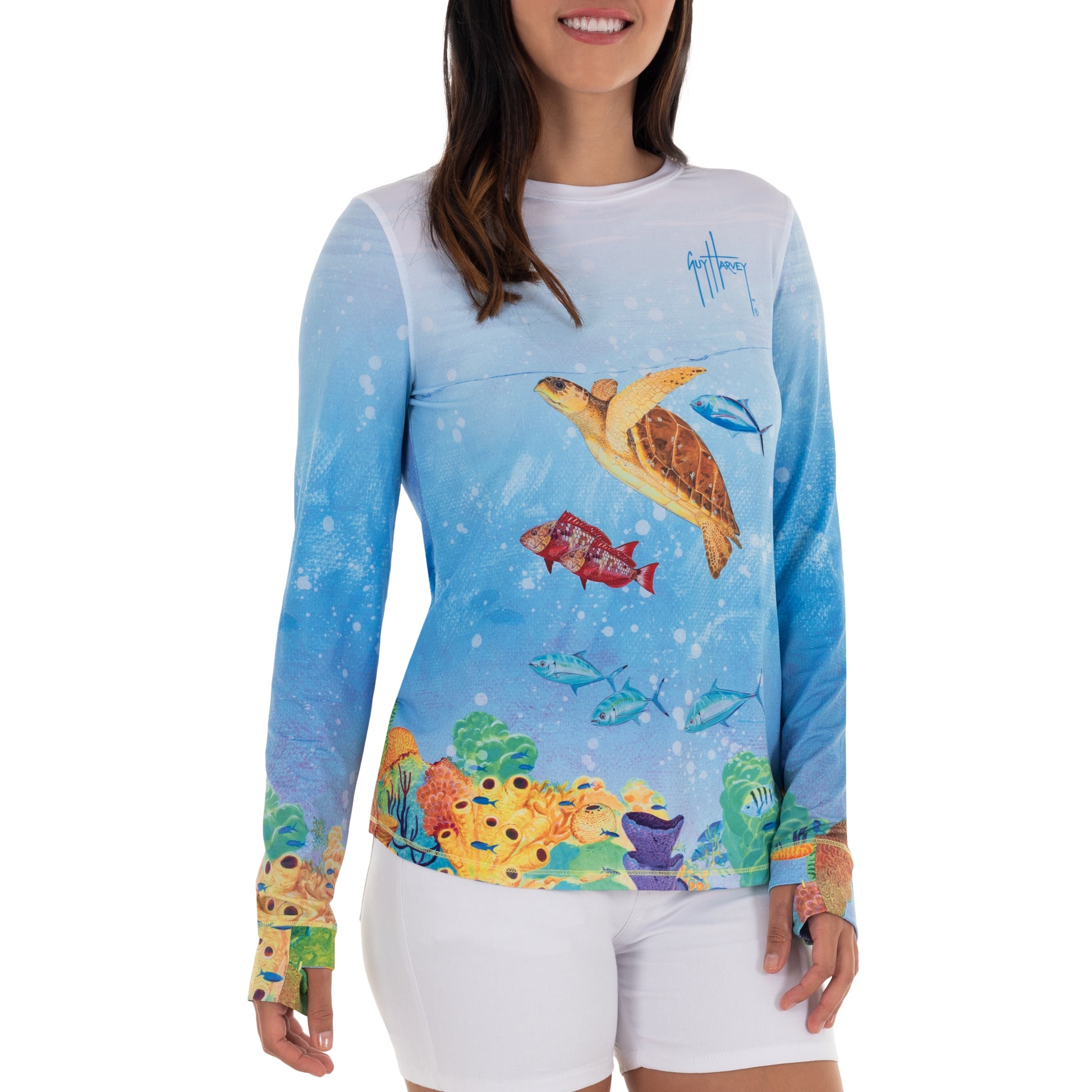 Women's Turtle Flowers L/S UV Fishing Shirt