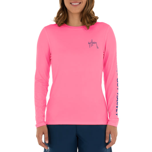 Ladies Core Solid Pink Sun Protection Top View 1