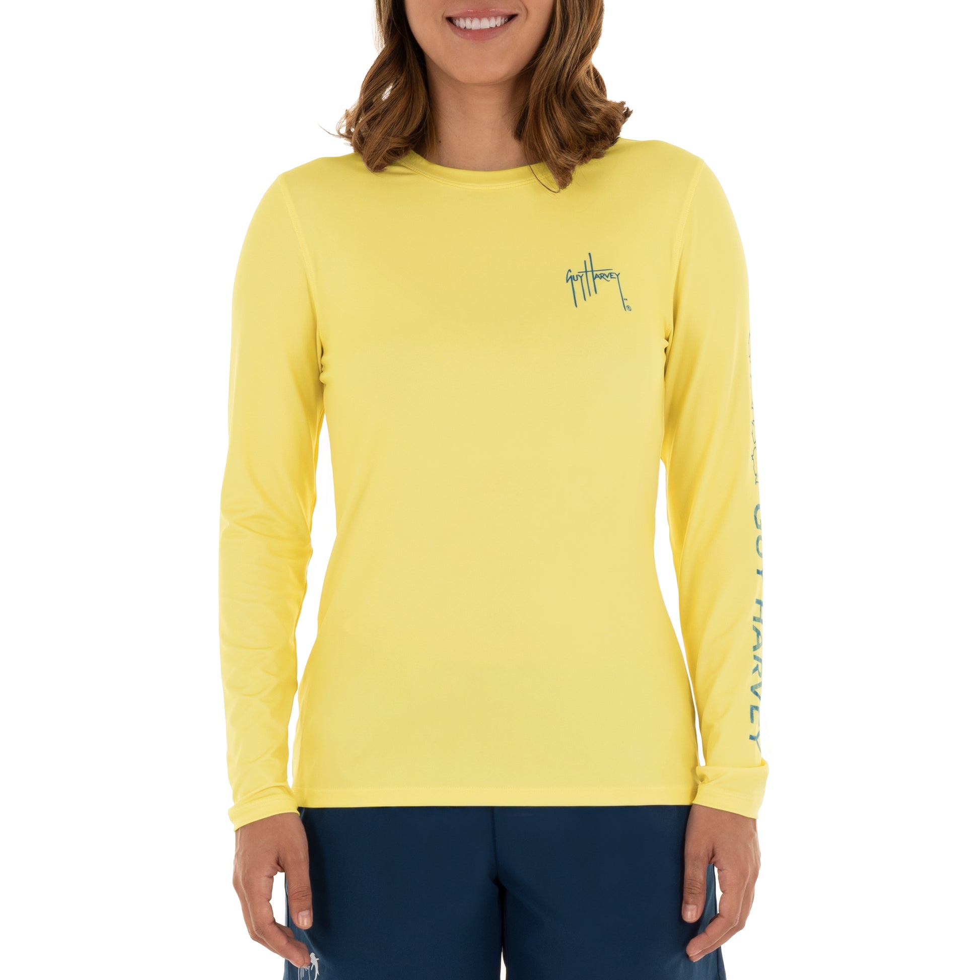 Ladies Core Solid Yellow Sun Protection Top View 3