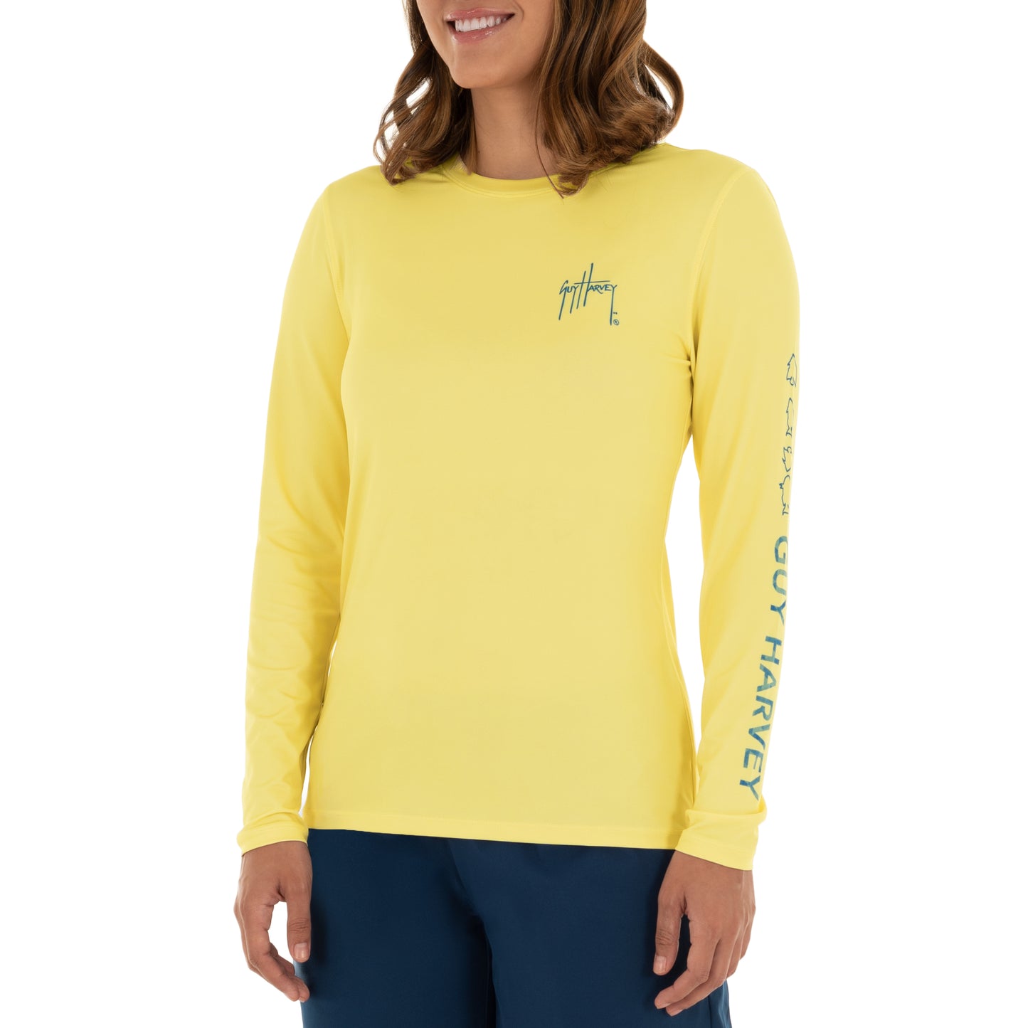 Ladies Core Solid Yellow Sun Protection Top View 1