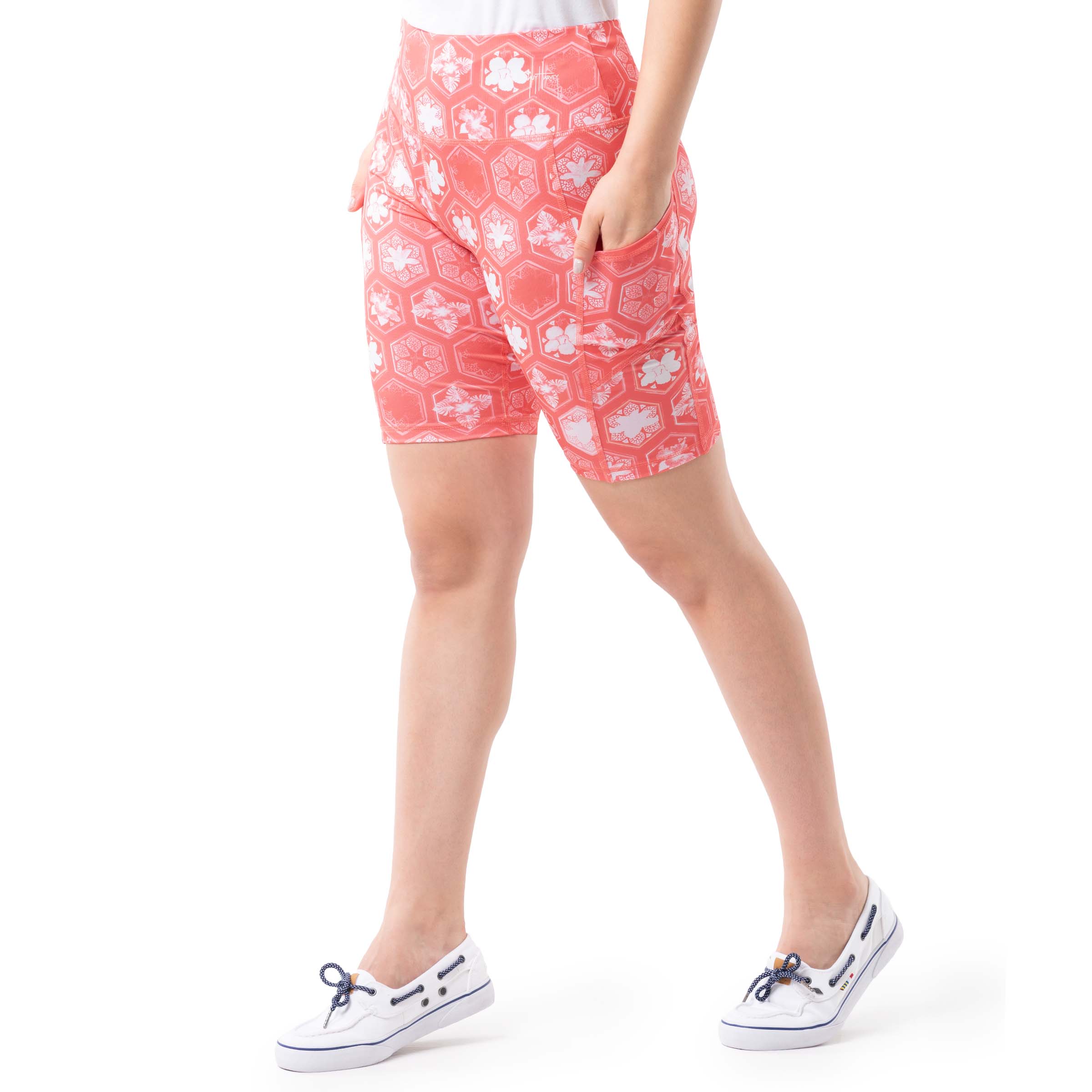 Ladies Coral Mosaic Biker Shorts View 2