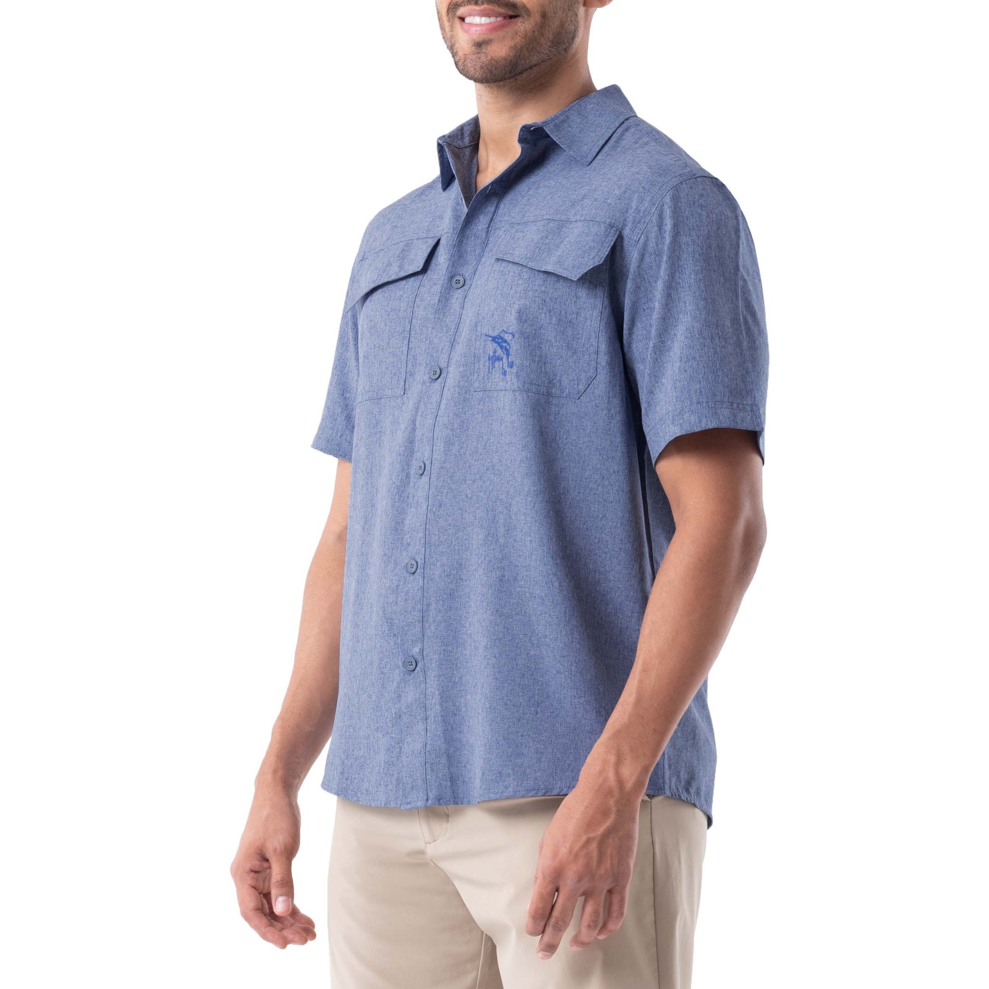 Guy Harvey | Men's Short Sleeve Heather Textured Performance Fishing Shirt, Large