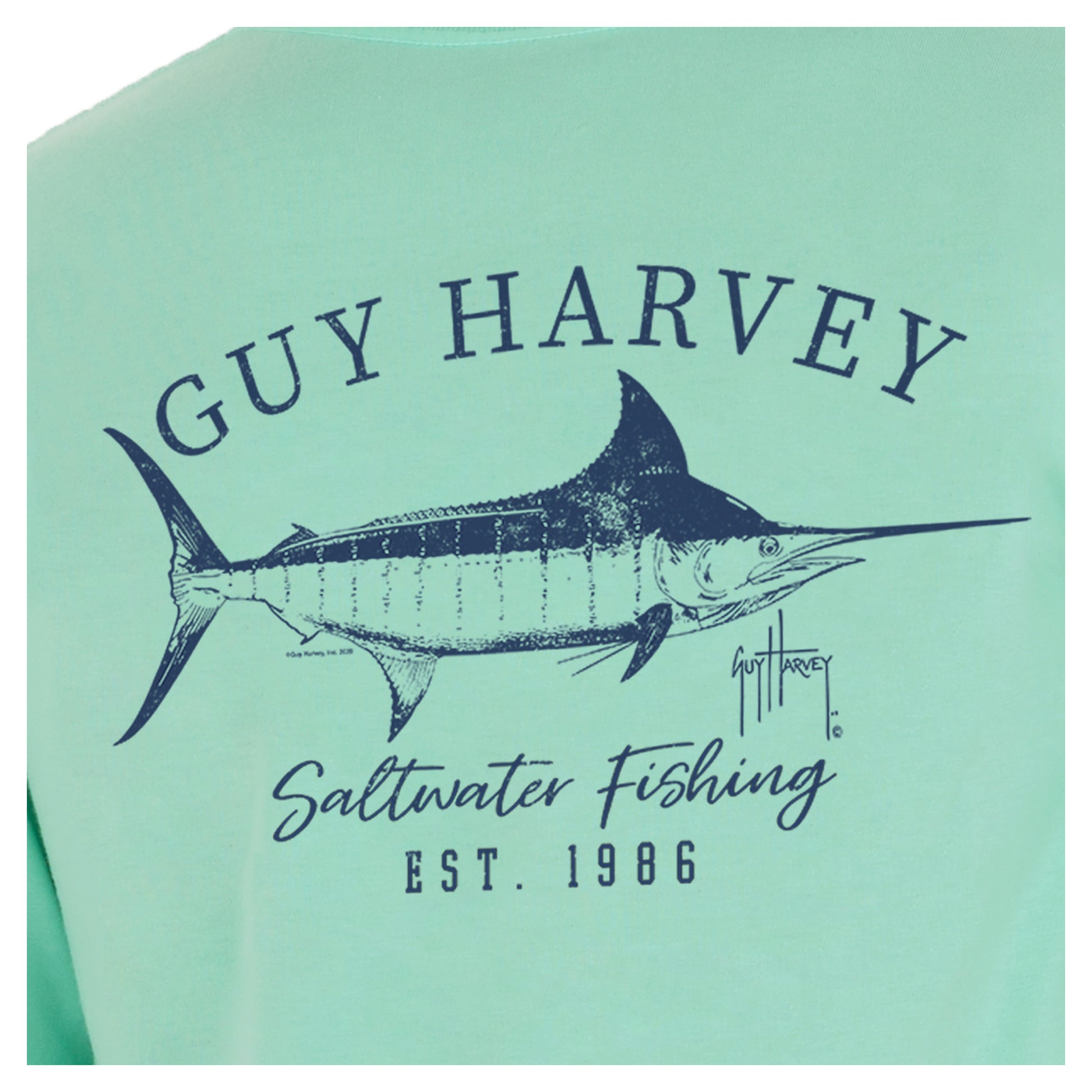 Guy Harvey Mens Marlin Sketch T-Shirt Medium Beach Glass Blue, Men's
