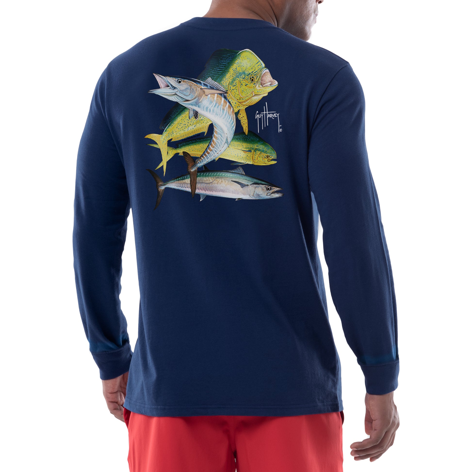 Men's Dolphin Wahoo Kingfish Long Sleeve Pocket T-Shirt View 1