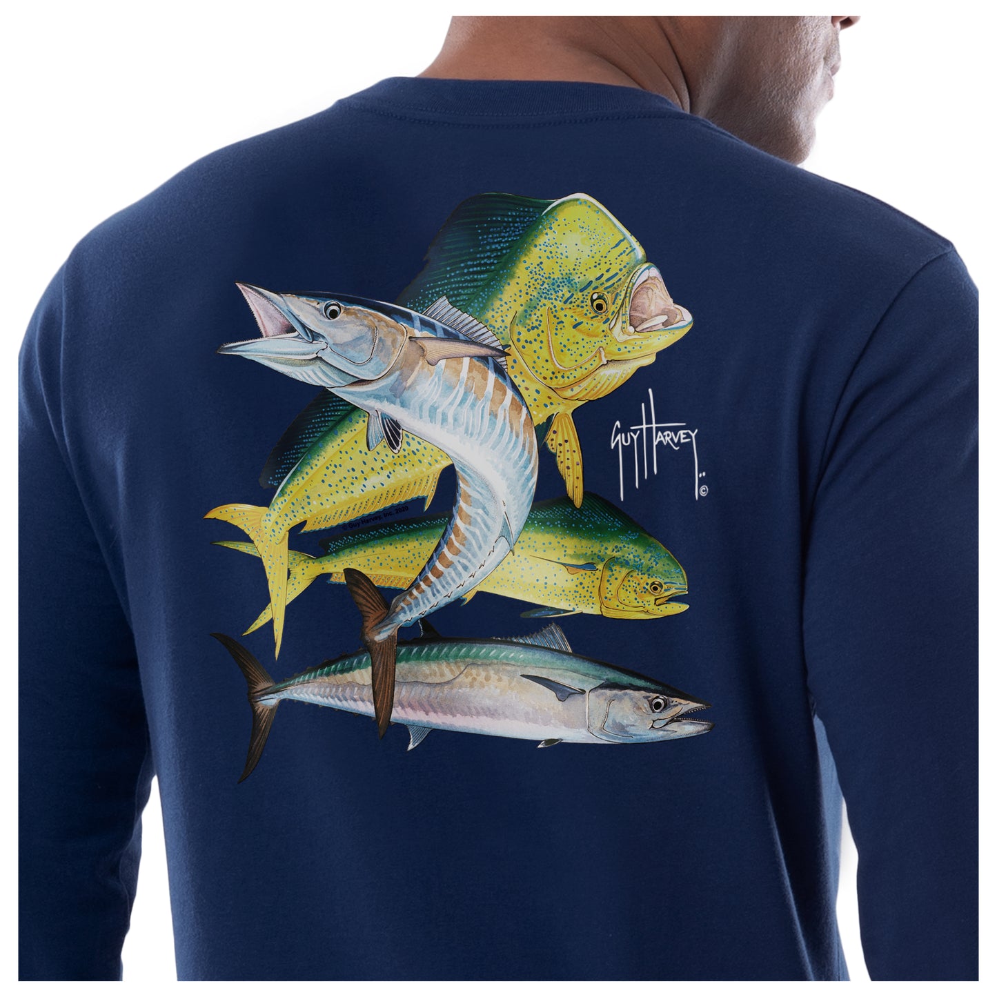 Men's Dolphin Wahoo Kingfish Long Sleeve Pocket T-Shirt View 3