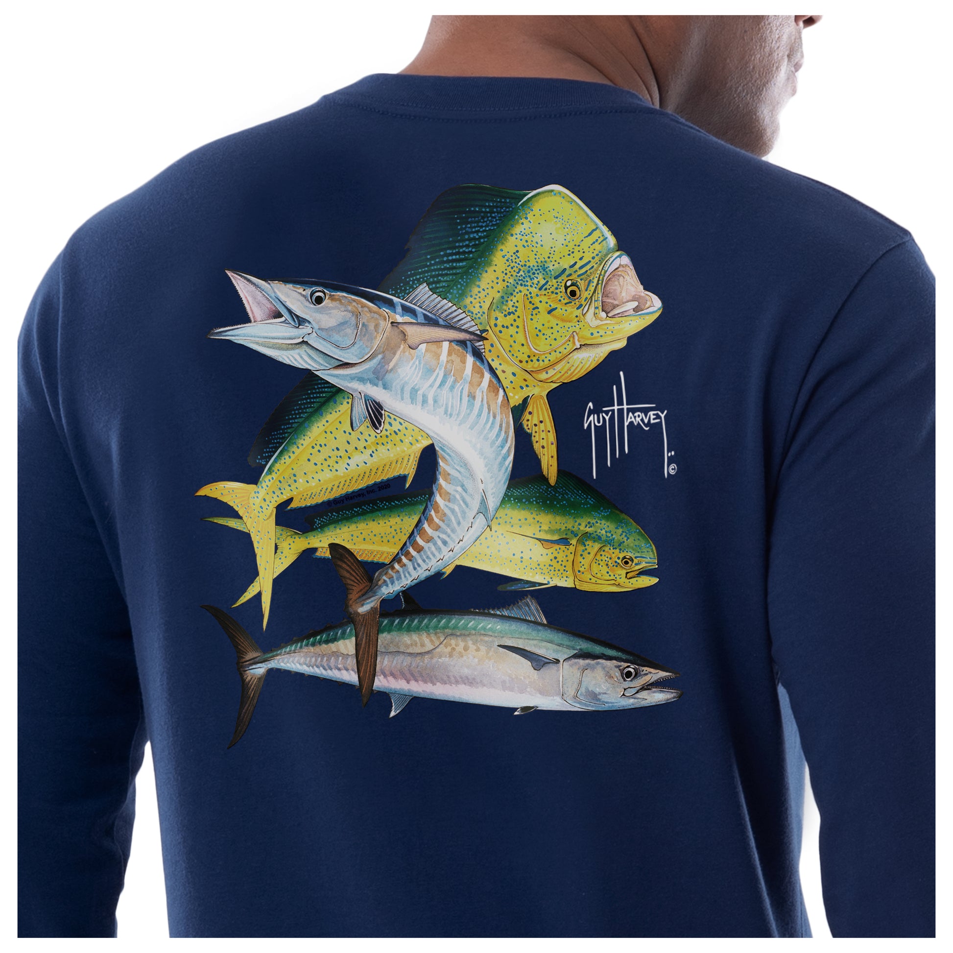 Men's Dolphin Wahoo Kingfish Long Sleeve Pocket T-Shirt – Guy Harvey