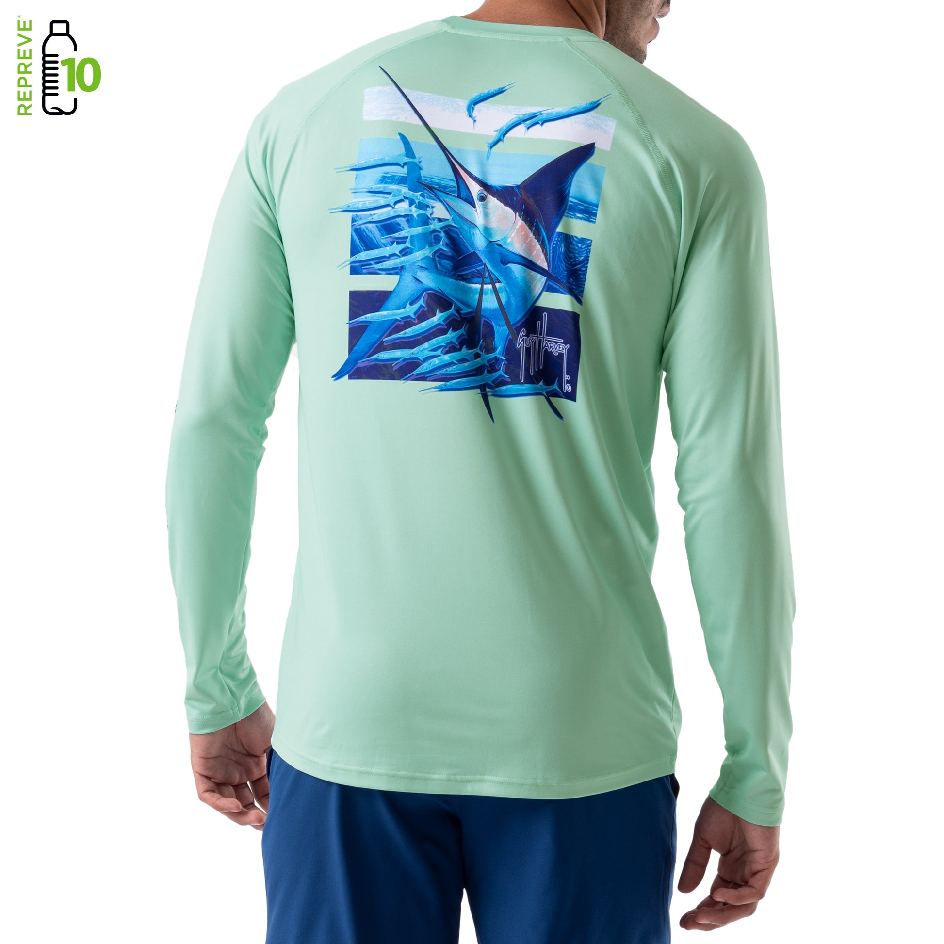 Guy Harvey Mens Graphic Long Sleeve T-Shirt Green XL
