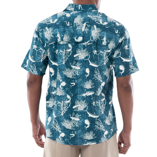 Men's Short Sleeve Denim Shells Printed Fishing Shirt View 3