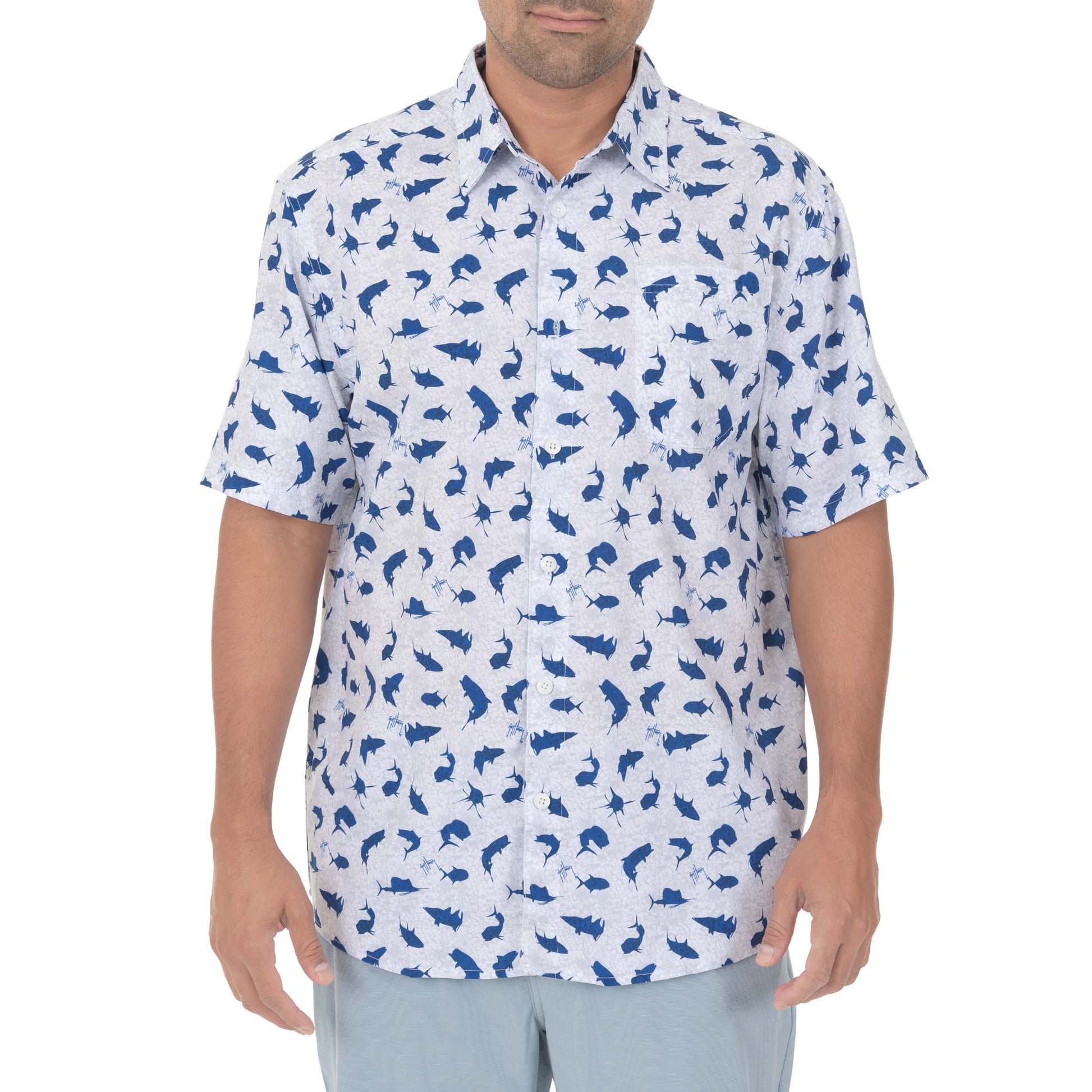 Men's Short Sleeve Space out Silos Printed Fishing Shirt – Guy Harvey