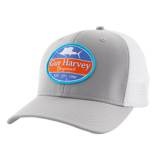 Men's Grey Classic Fin Performance Flex Fitted Trucker Hat View 1