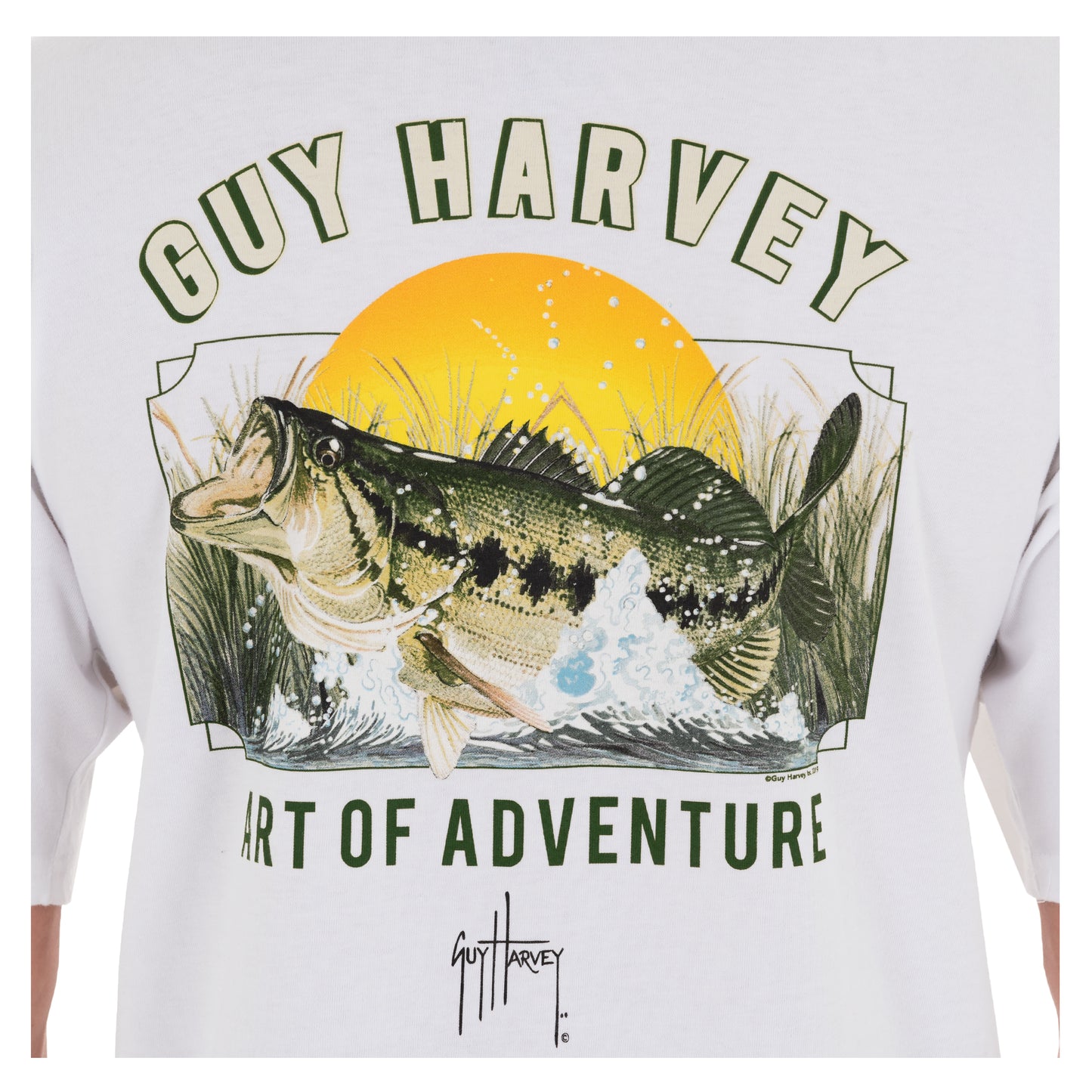 Guy Harvey | Men's Freshwater LMB Short Sleeve T-Shirt, Small | 100% Cotton