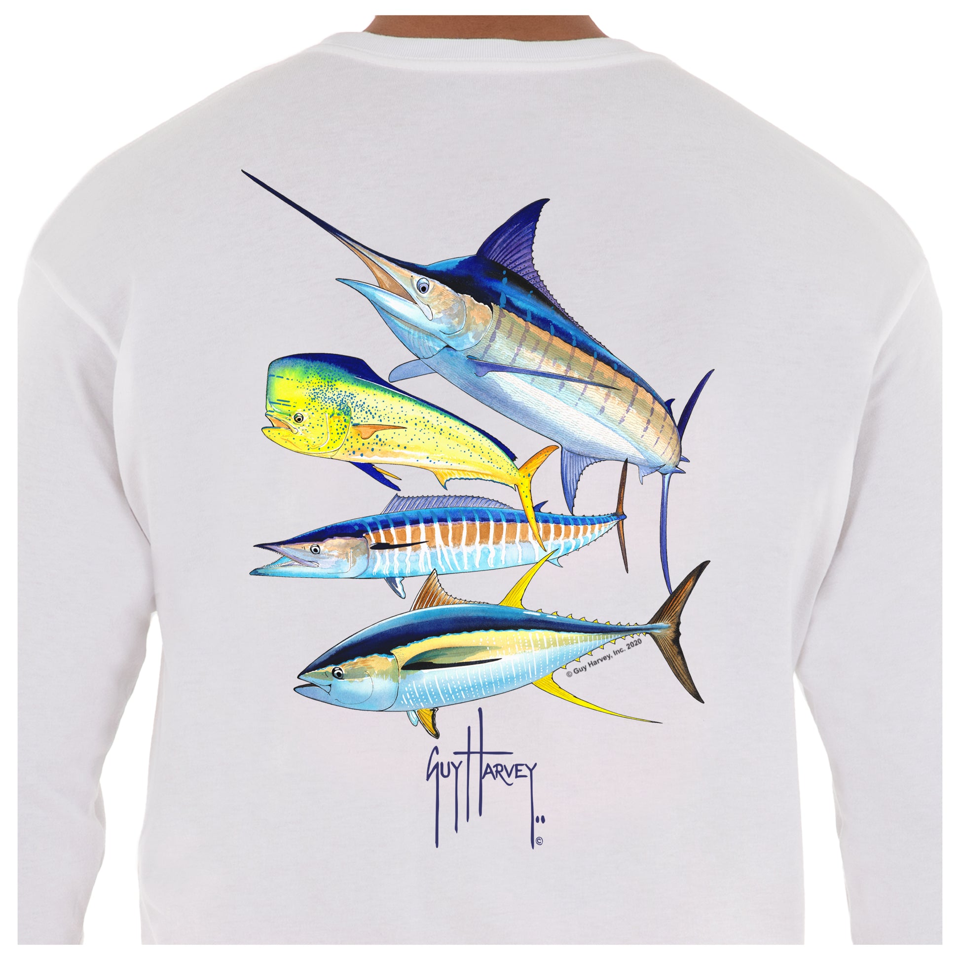 Guy Harvey Men's Tropical Tuna Long Sleeve T-Shirt, Medium, Cotton