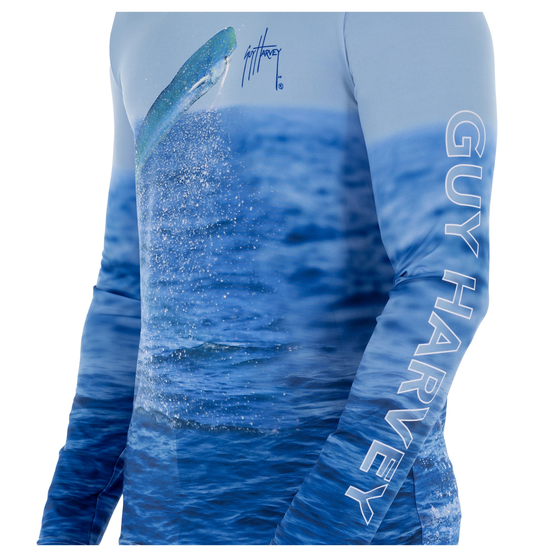 Guy Harvey Mahi LS Surf Shirt - Powder Blue - M