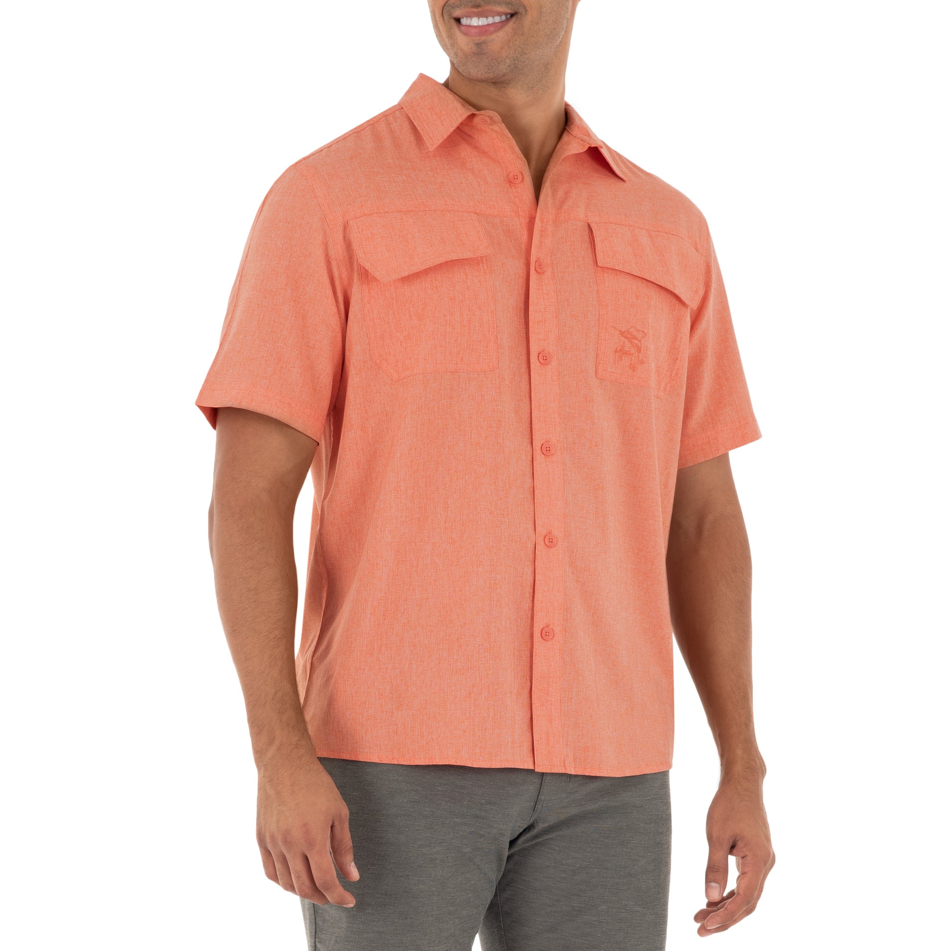 Men's Short Sleeve Heather Textured Cationic Coral Fishing Shirt View 3