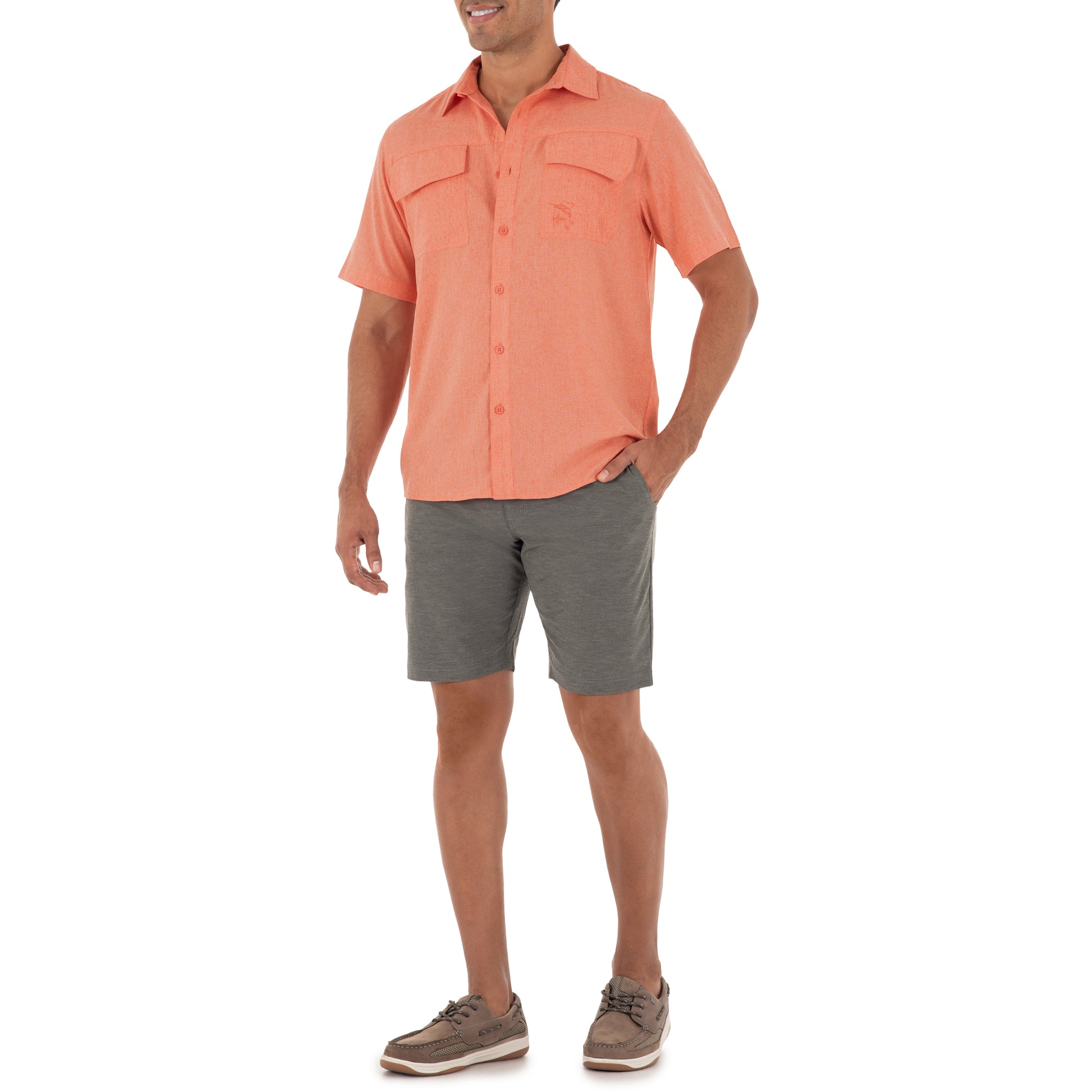 Men's Short Sleeve Heather Textured Cationic Coral Fishing Shirt View 4