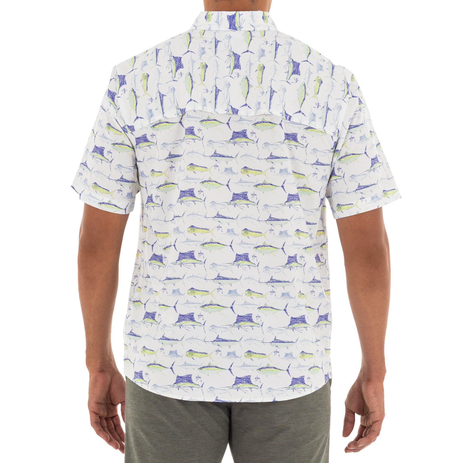 Guy Harvey | Men's Short Sleeve Scribble Performance Fishing Shirt, Bright White, XL