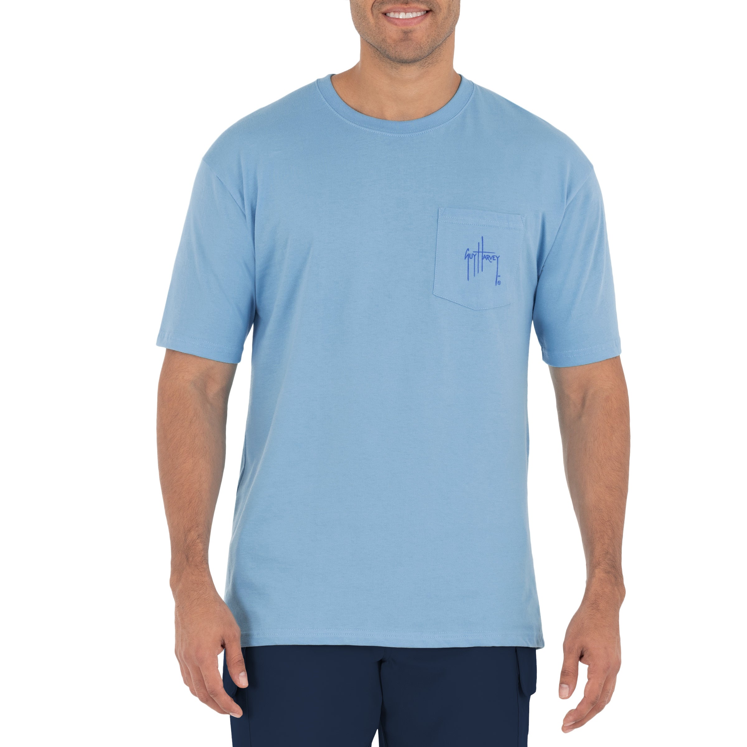 Men's 'Montauk Lighthouse' Short Sleeve Crew Neck Pocket T-Shirt View 2