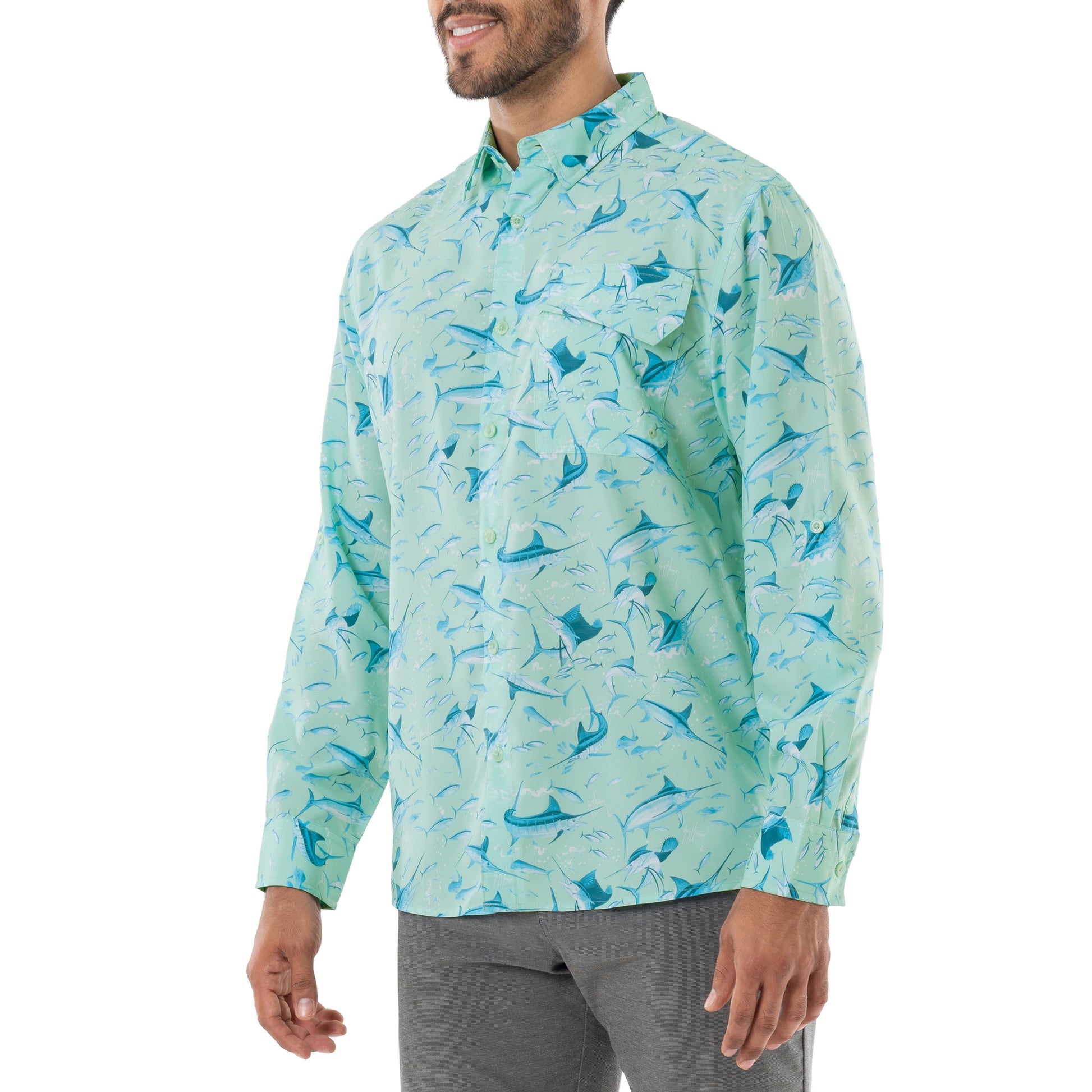 Big & Tall Men's Branson Bay Lake Blue Long Sleeve Fishing Shirt Size XXL  New