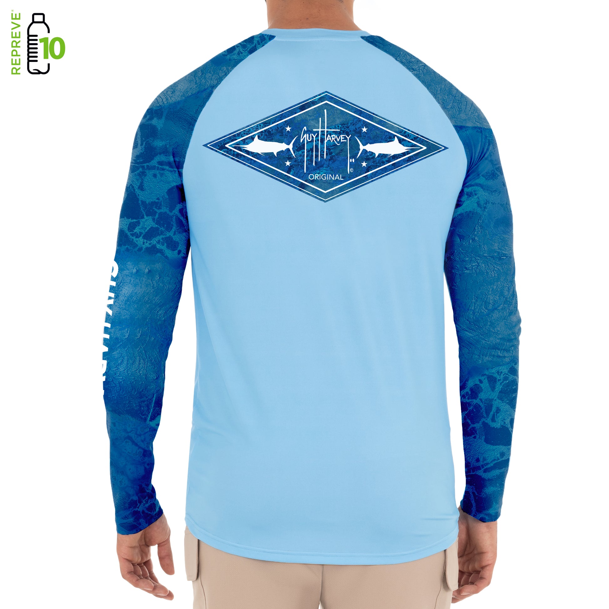Guy Harvey Men's Diamond Marlins Sun Protection Long Sleeve Shirt, Size: Medium, Blue