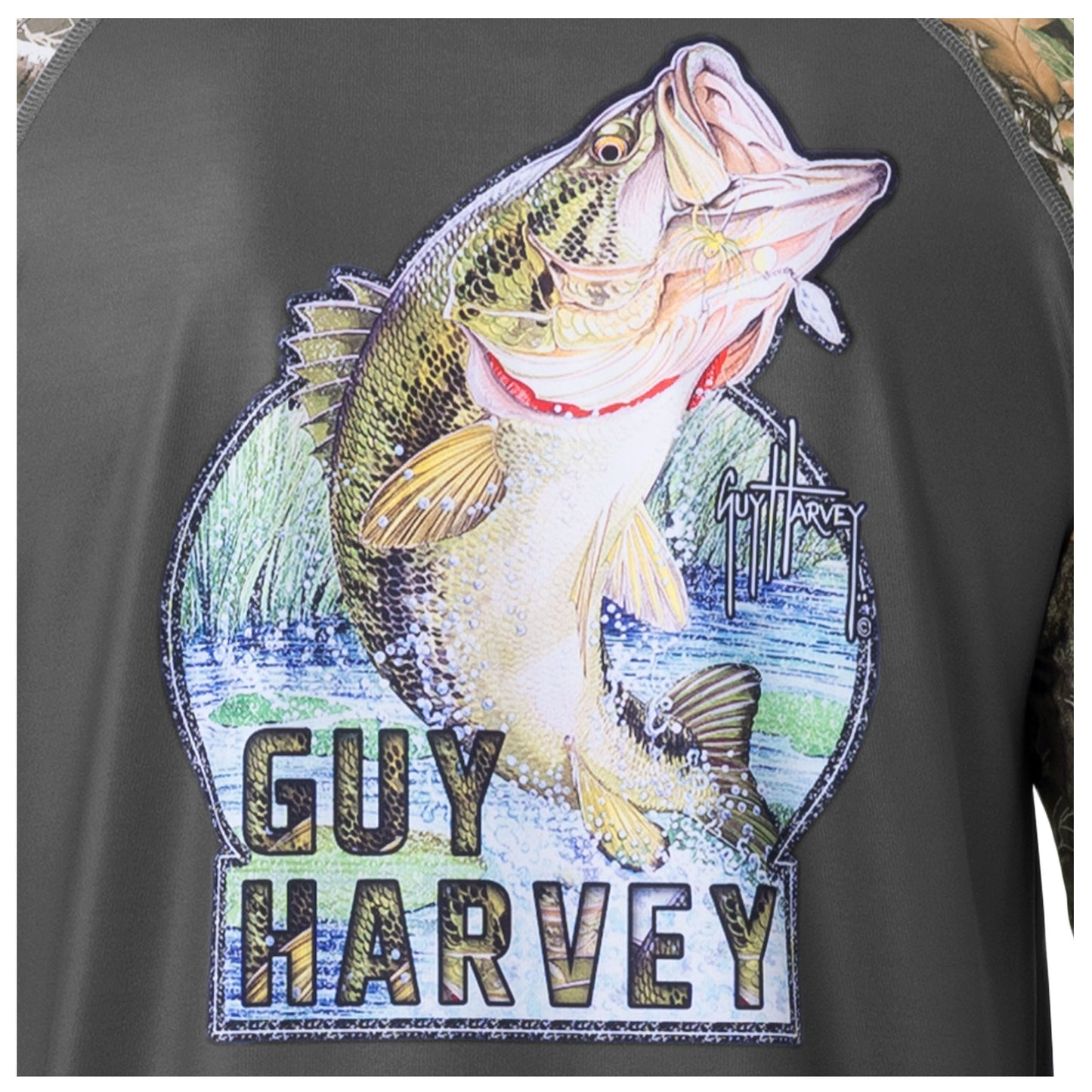 Guy Harvey | Men's Bass Depths Raglan Long Sleeve Performance Shirt, 2XL