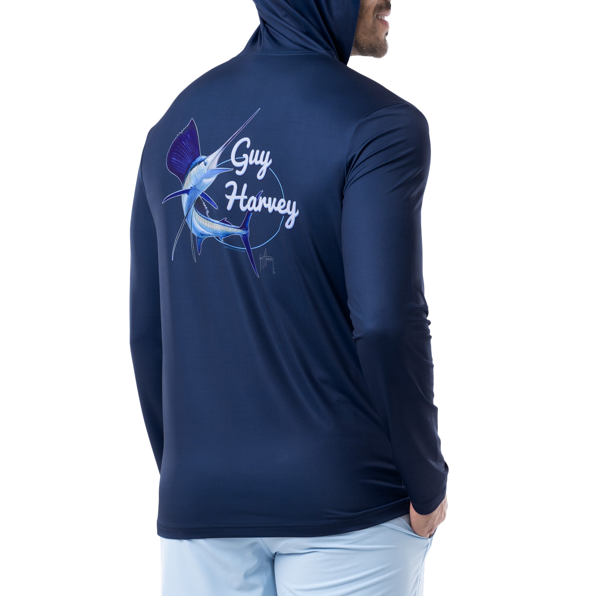 Men's Sailfish Script Long Sleeve Performance Hoodie View 1