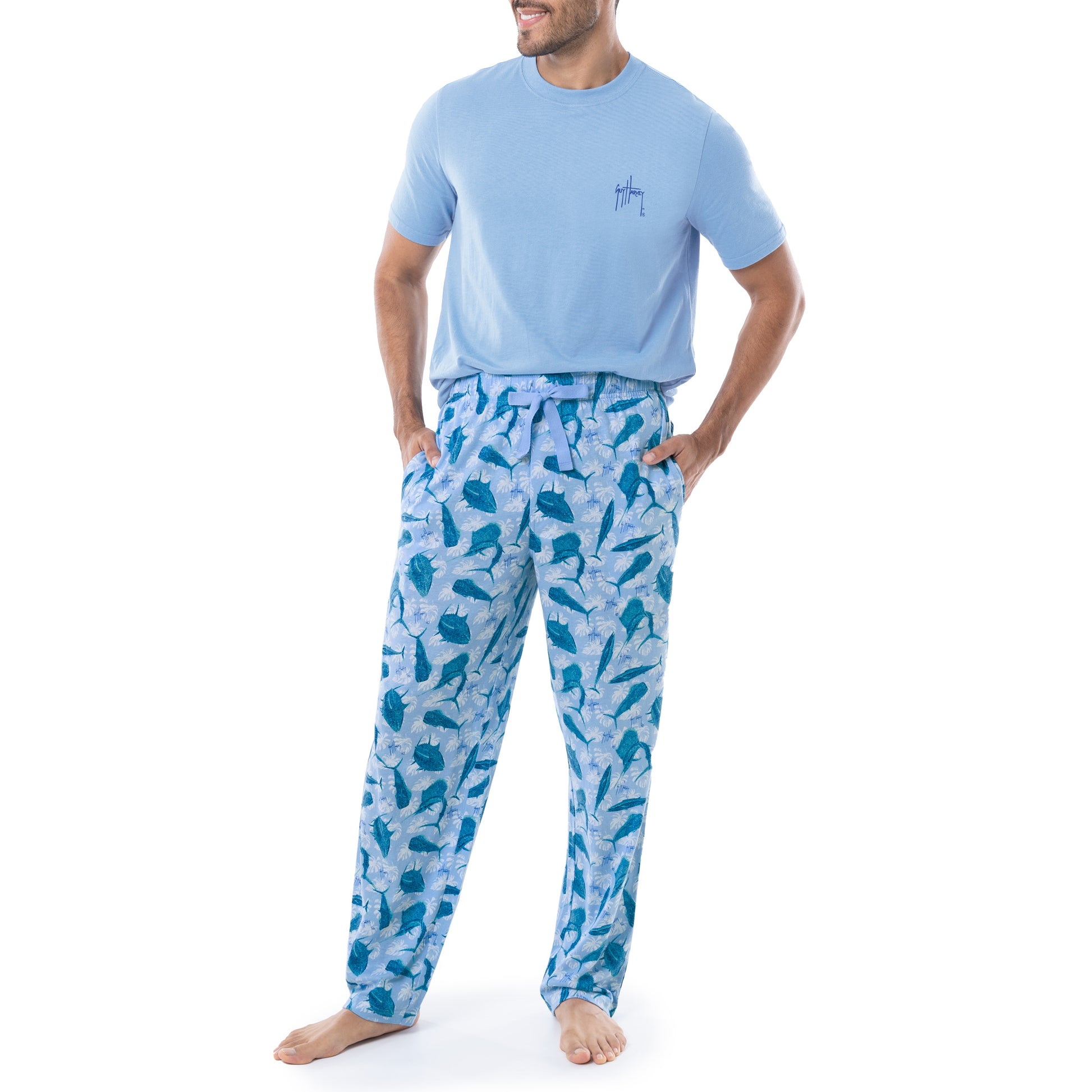 Men’s 2 Jersey, Elastic Waistband w. Pockets, Button Fly, Pajama Sleep Pants