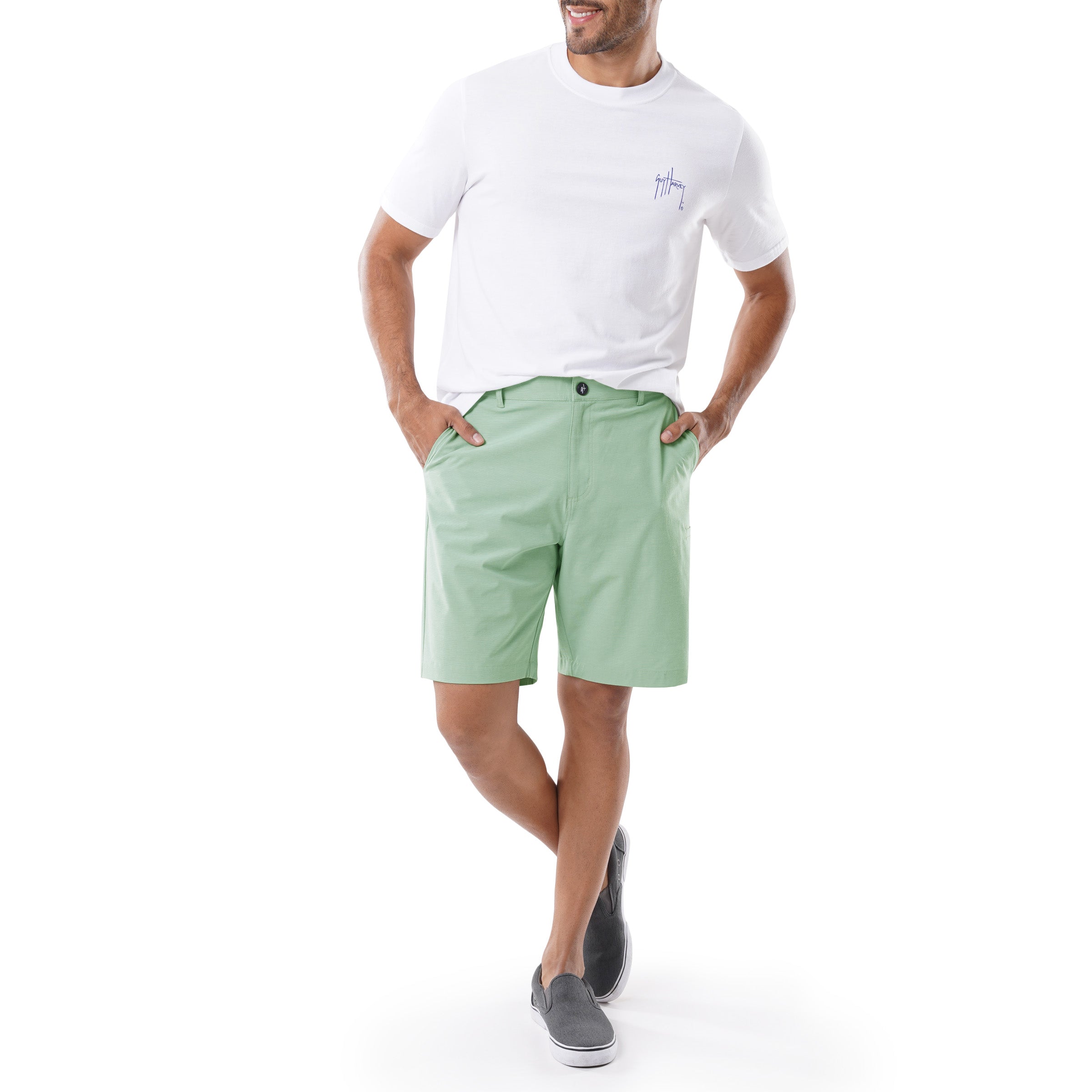 Men's Green Performance Hybrid Short 4-Way Stretch View 4