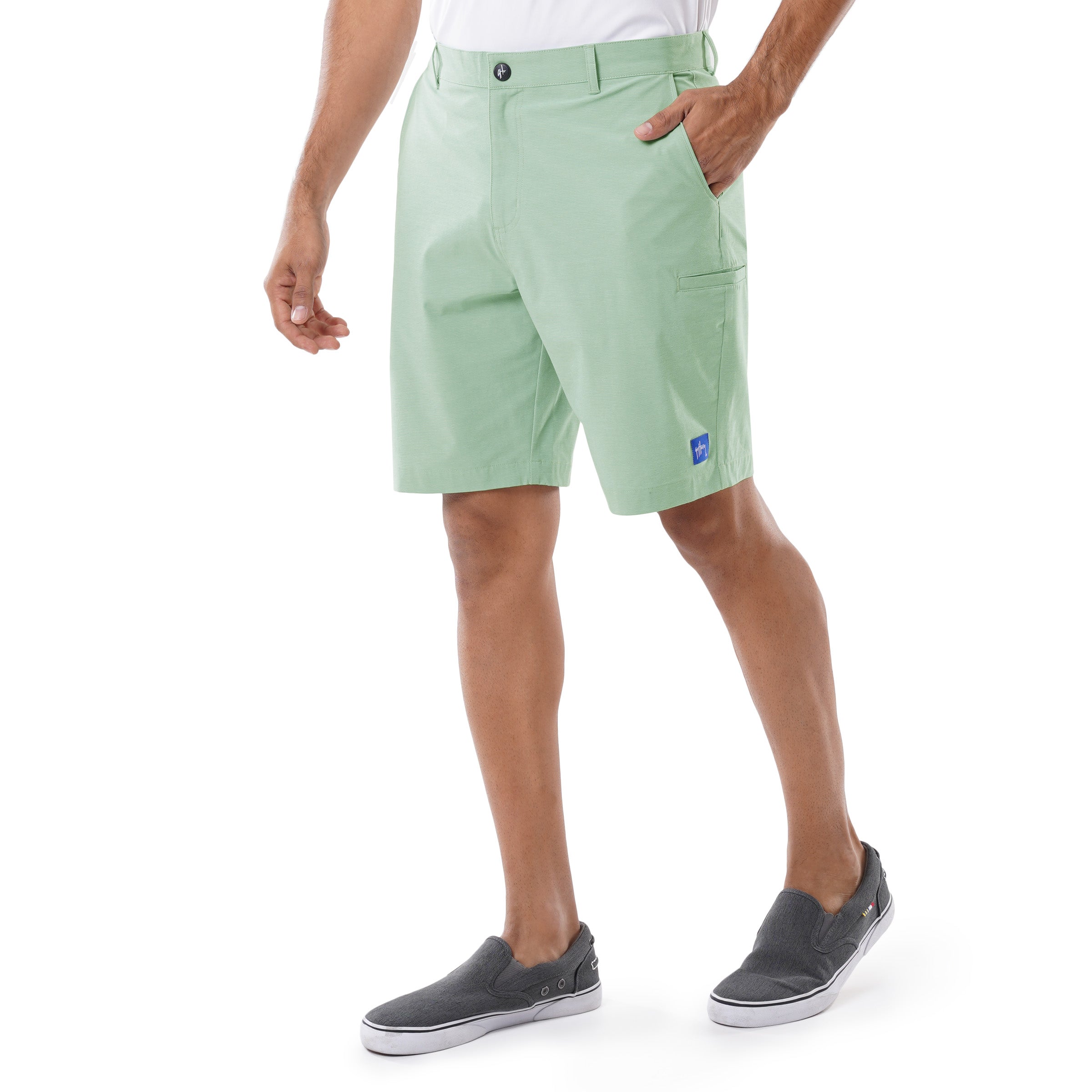 Men's Green Performance Hybrid Short 4-Way Stretch View 3